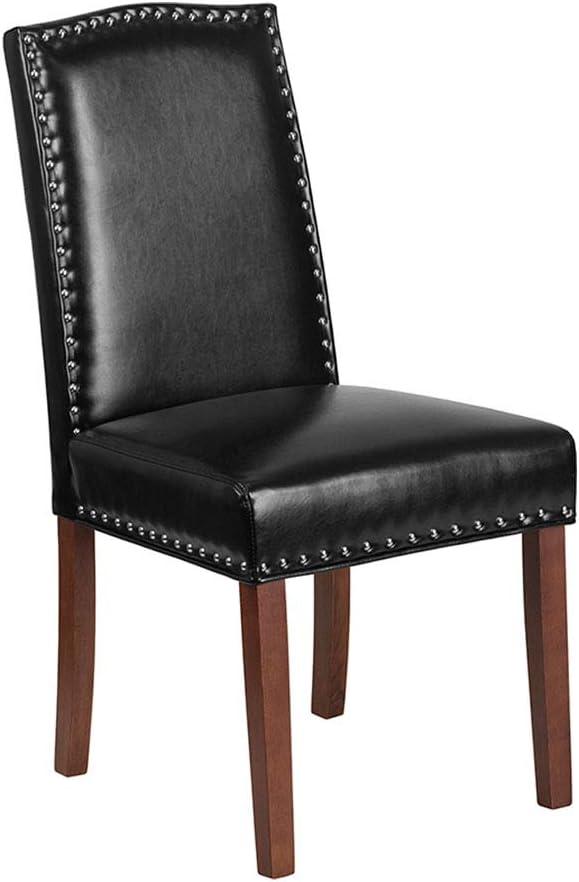 imageFlash Furniture 2 Pk HERCULES Hampton Hill Series Black LeatherSoft Parsons Chair with Silver Accent Nail TrimBlack Leathersoft
