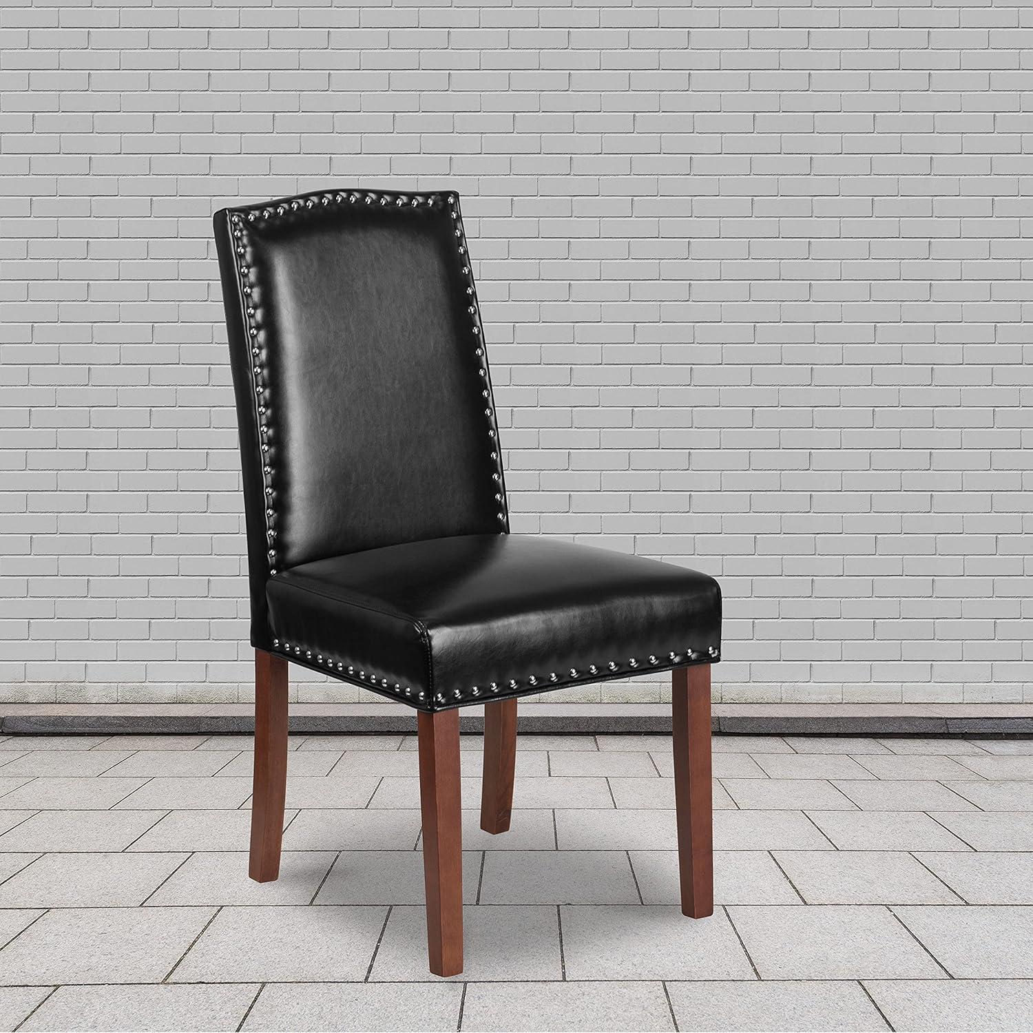imageFlash Furniture 2 Pk HERCULES Hampton Hill Series Black LeatherSoft Parsons Chair with Silver Accent Nail TrimBlack Leathersoft