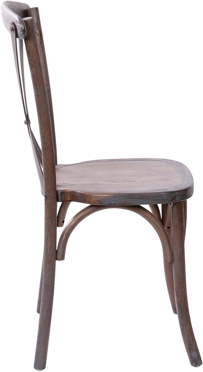 imageFlash Furniture 2Pack Advantage Commercial XBack Chairs with Solid Elm Wood One Piece Frame in Medium Natural with White GrainDark Driftwood