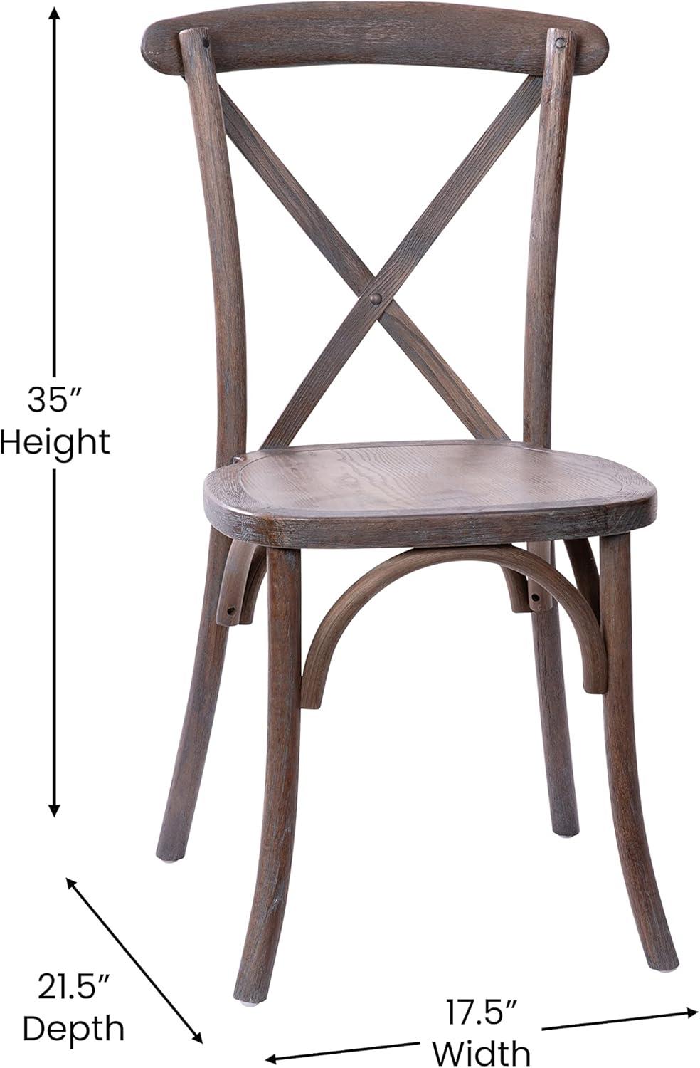 imageFlash Furniture 2Pack Advantage Commercial XBack Chairs with Solid Elm Wood One Piece Frame in Medium Natural with White GrainDark Driftwood