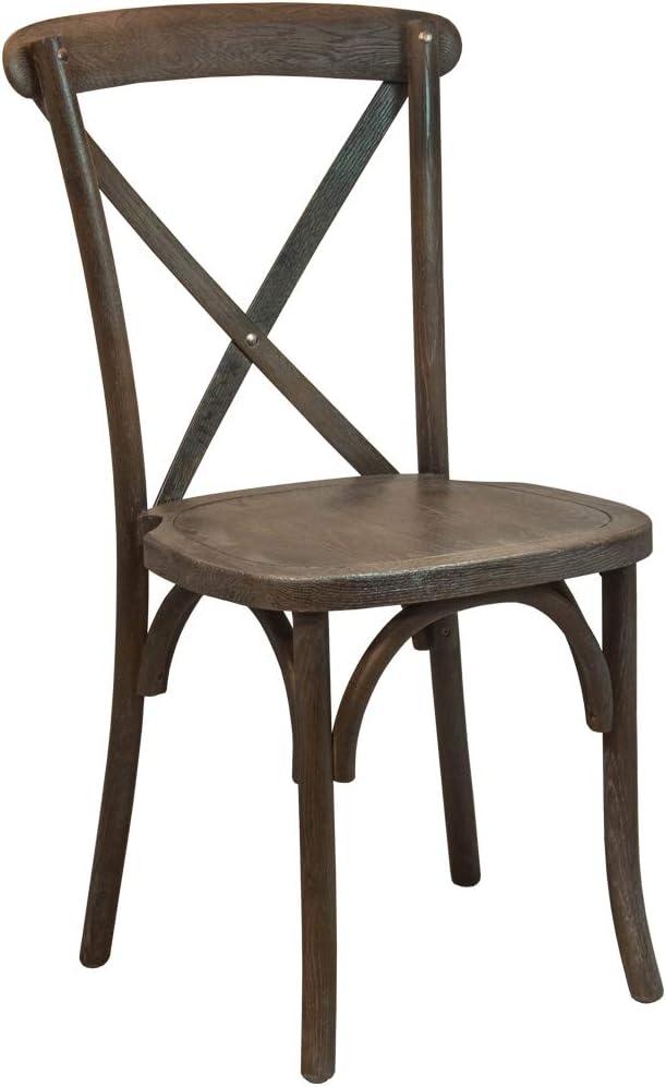 imageFlash Furniture 2Pack Advantage Commercial XBack Chairs with Solid Elm Wood One Piece Frame in Medium Natural with White GrainDark Driftwood