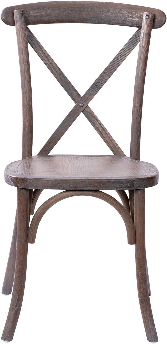 imageFlash Furniture 2Pack Advantage Commercial XBack Chairs with Solid Elm Wood One Piece Frame in Medium Natural with White GrainDark Driftwood