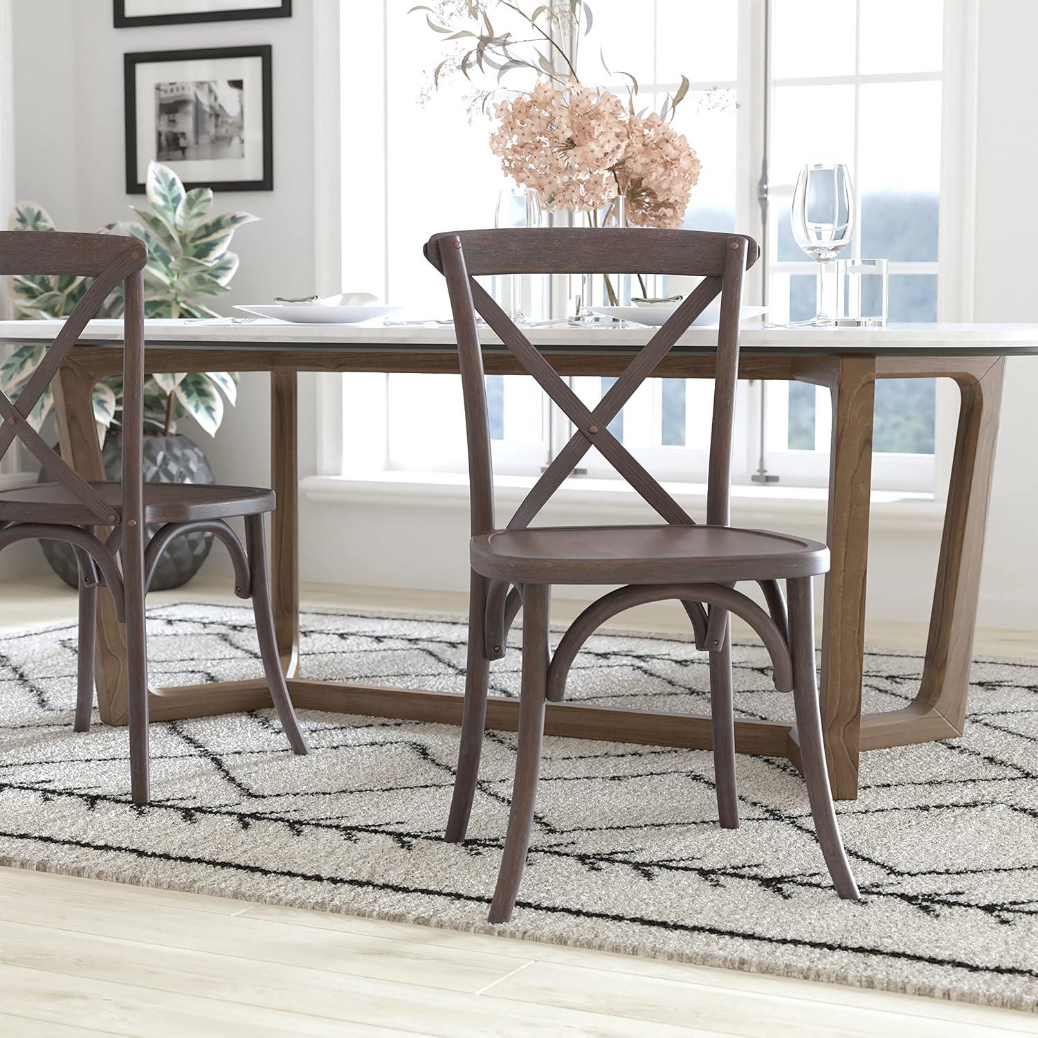 imageFlash Furniture 2Pack Advantage Commercial XBack Chairs with Solid Elm Wood One Piece Frame in Medium Natural with White GrainDark Driftwood