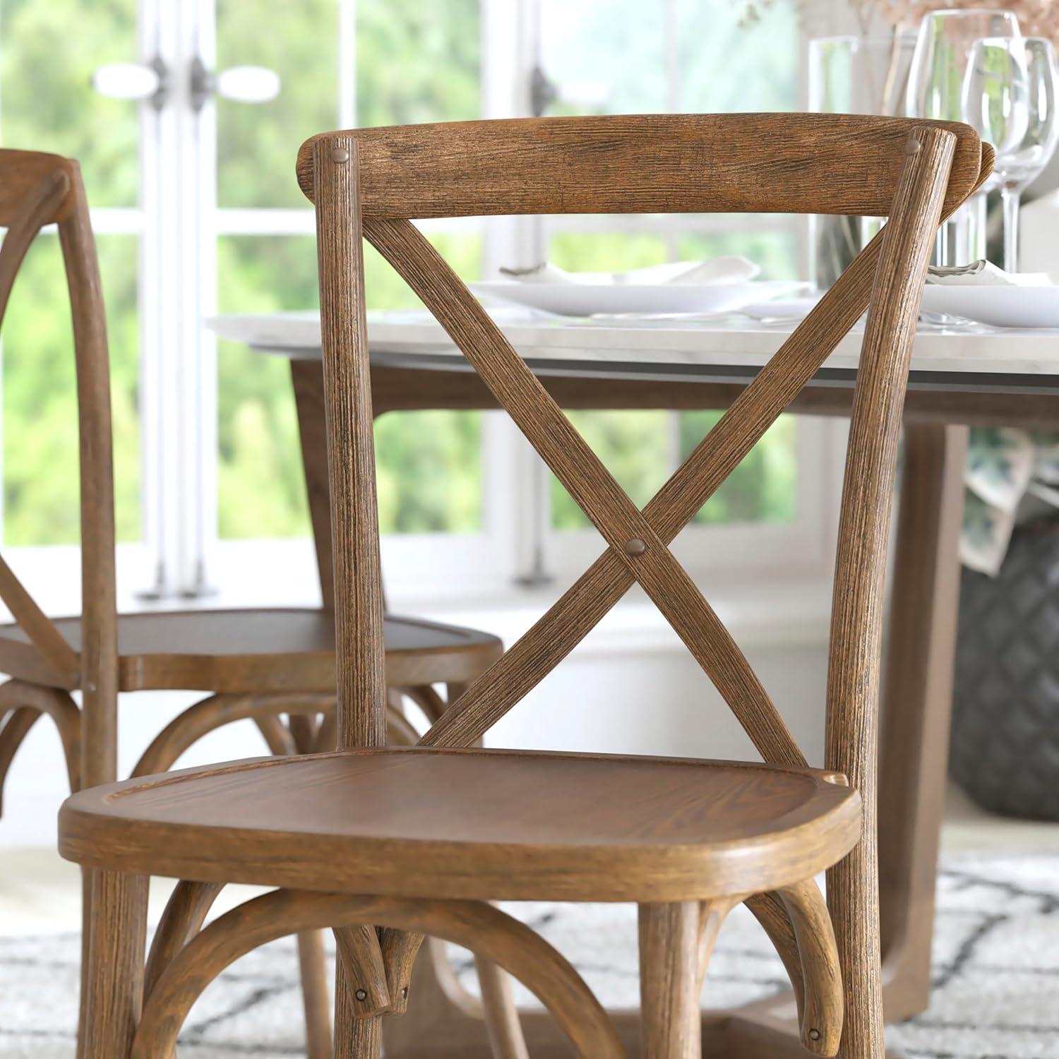 imageFlash Furniture 2Pack Advantage Commercial XBack Chairs with Solid Elm Wood One Piece Frame in Medium Natural with White GrainDark Natural