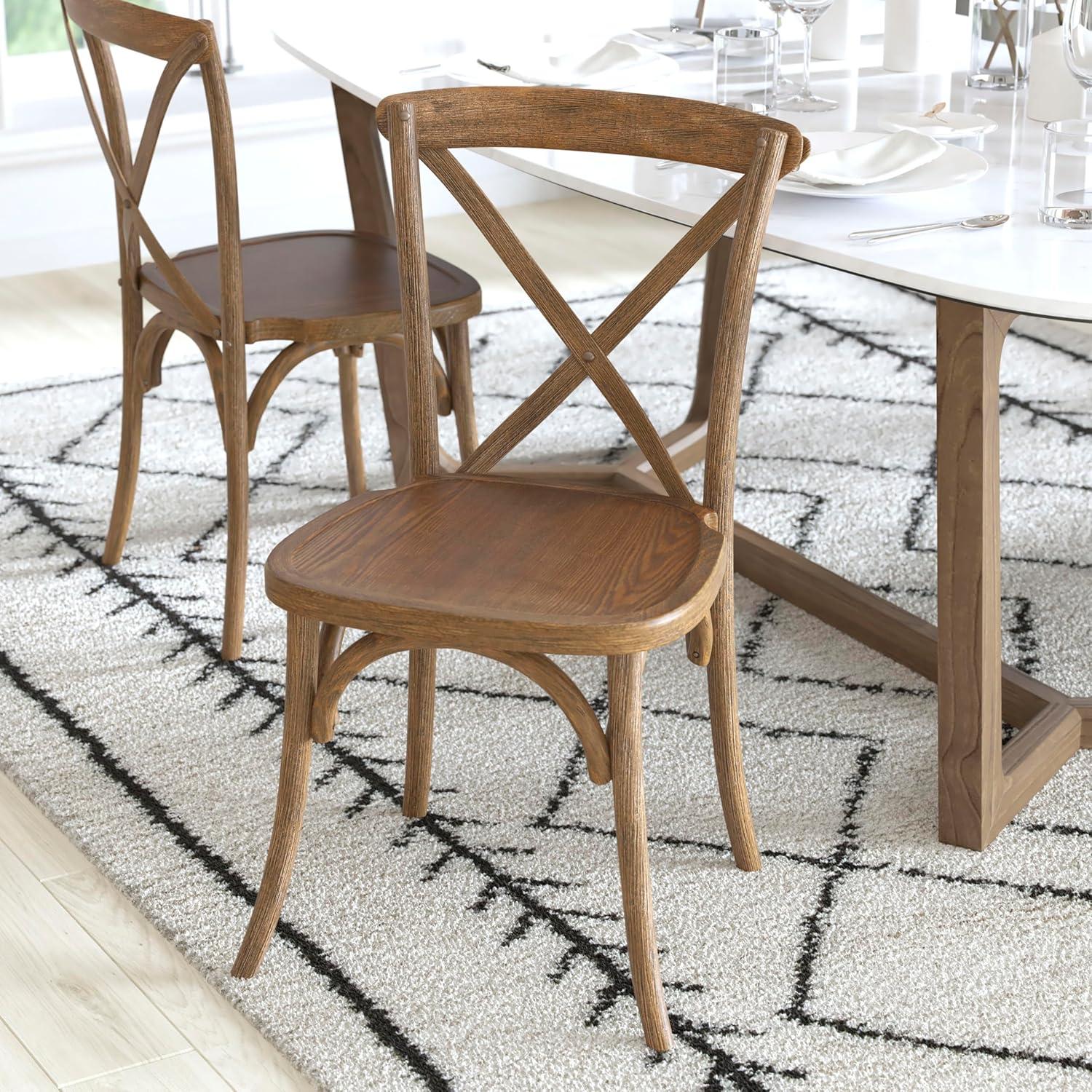 imageFlash Furniture 2Pack Advantage Commercial XBack Chairs with Solid Elm Wood One Piece Frame in Medium Natural with White GrainDark Natural
