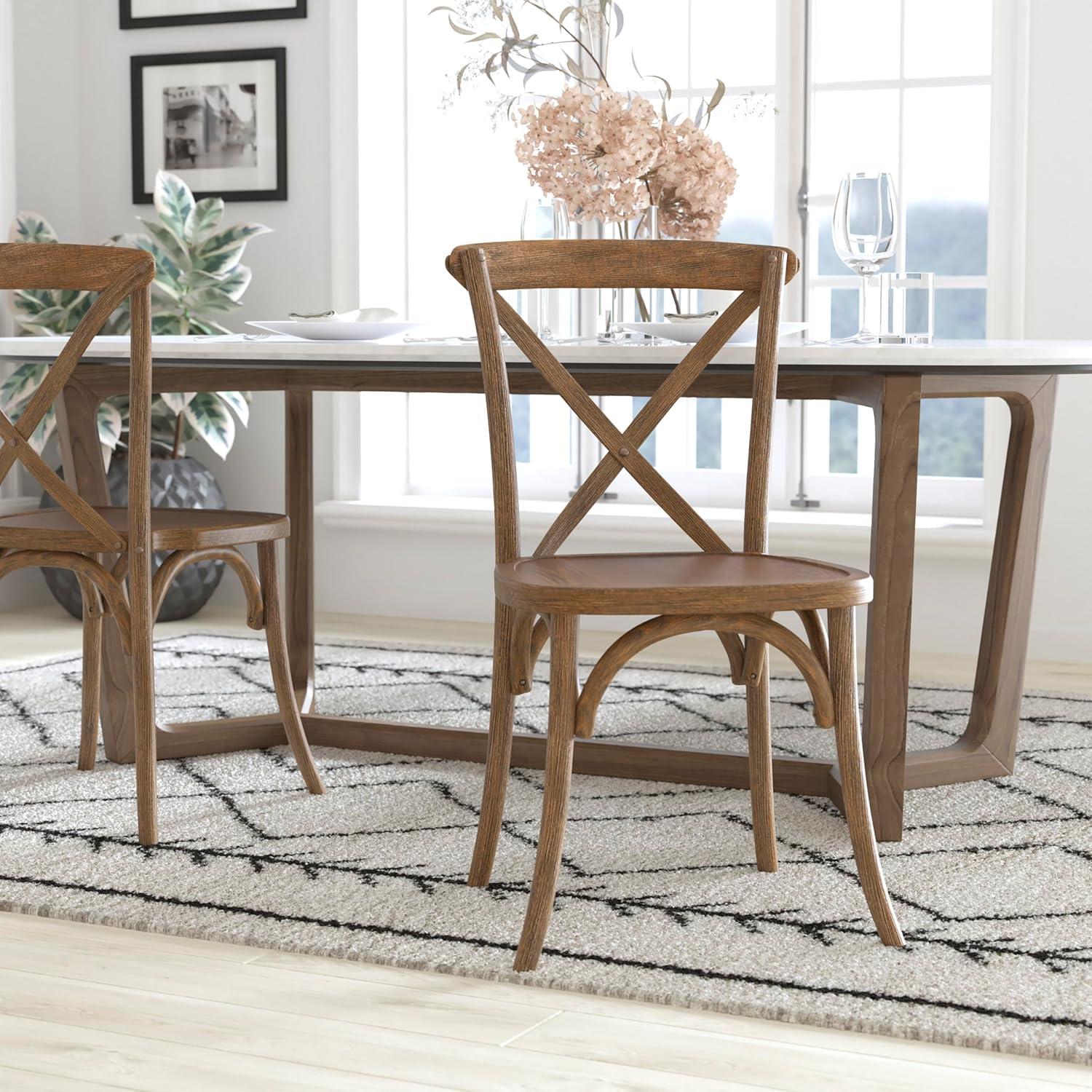 imageFlash Furniture 2Pack Advantage Commercial XBack Chairs with Solid Elm Wood One Piece Frame in Medium Natural with White GrainDark Natural