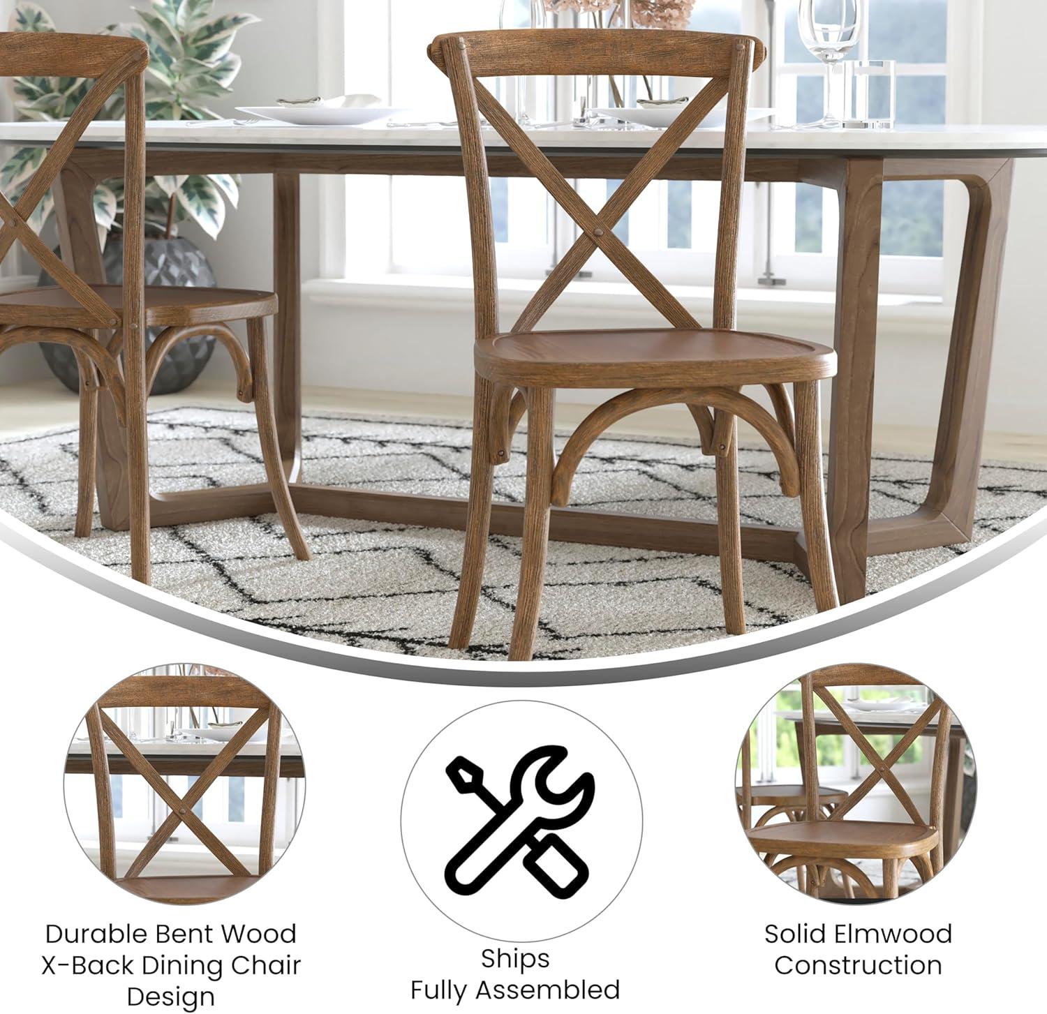 imageFlash Furniture 2Pack Advantage Commercial XBack Chairs with Solid Elm Wood One Piece Frame in Medium Natural with White GrainDark Natural