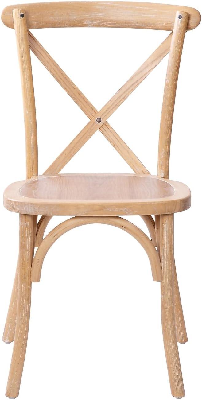 imageFlash Furniture 2Pack Advantage Commercial XBack Chairs with Solid Elm Wood One Piece Frame in Medium Natural with White GrainDriftwood