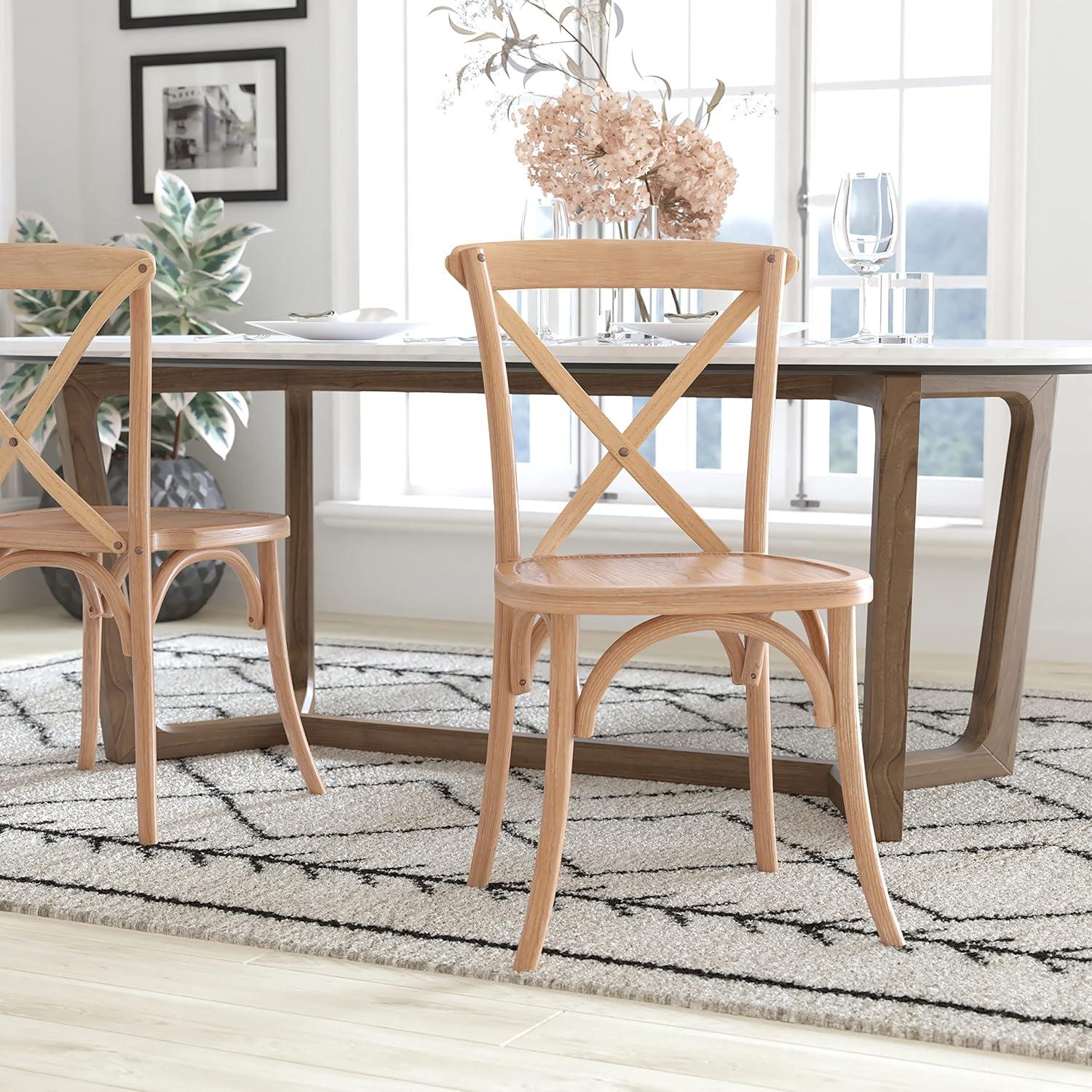 imageFlash Furniture 2Pack Advantage Commercial XBack Chairs with Solid Elm Wood One Piece Frame in Medium Natural with White GrainDriftwood