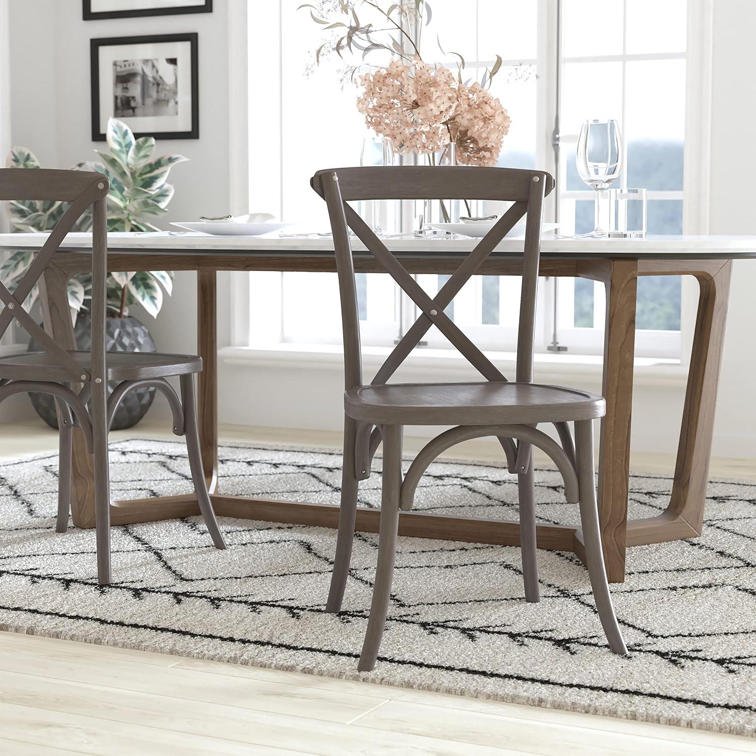imageFlash Furniture 2Pack Advantage Commercial XBack Chairs with Solid Elm Wood One Piece Frame in Medium Natural with White GrainGrey