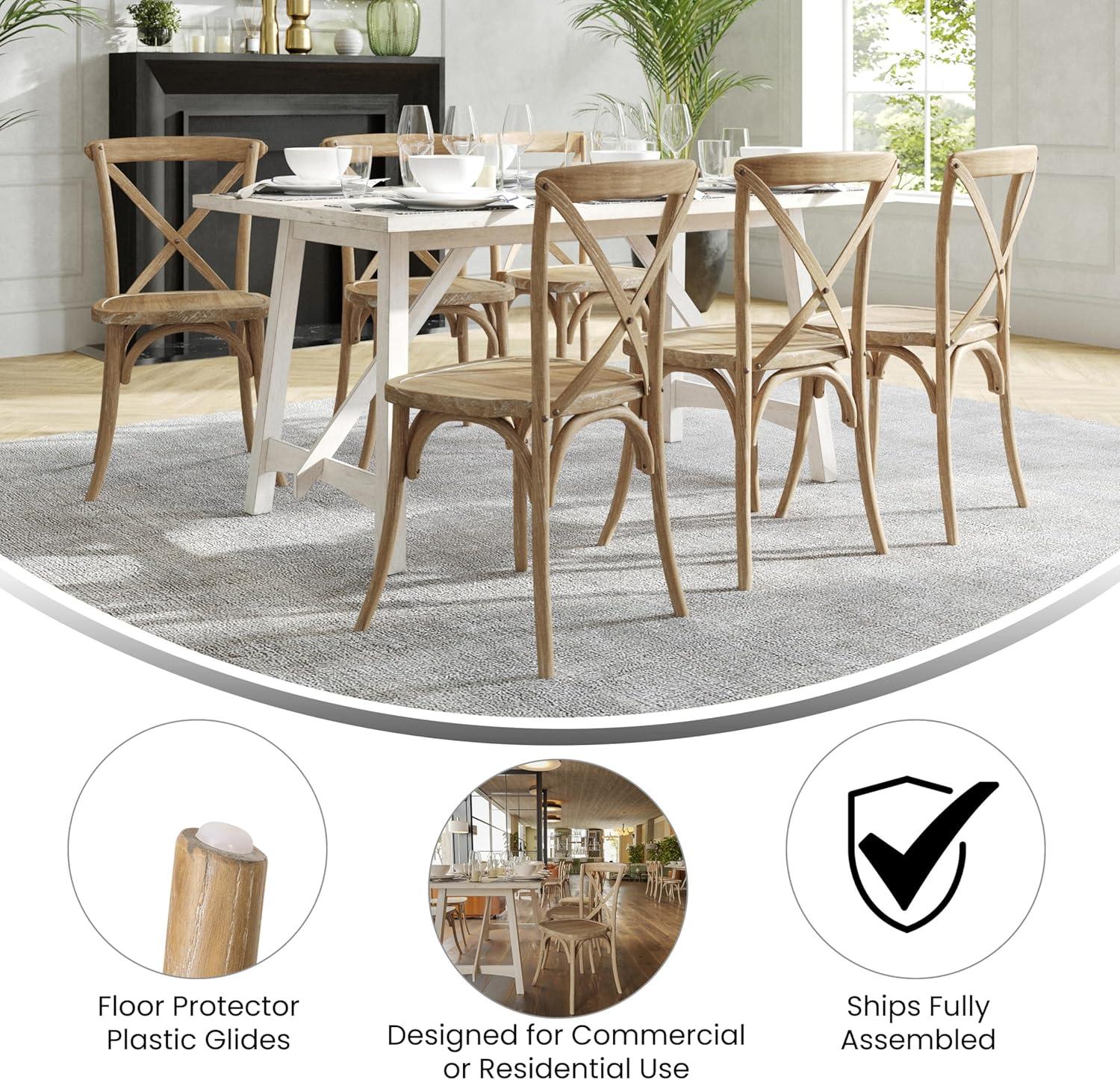 imageFlash Furniture 2Pack Advantage Commercial XBack Chairs with Solid Elm Wood One Piece Frame in Medium Natural with White GrainMedium Natural White Grain