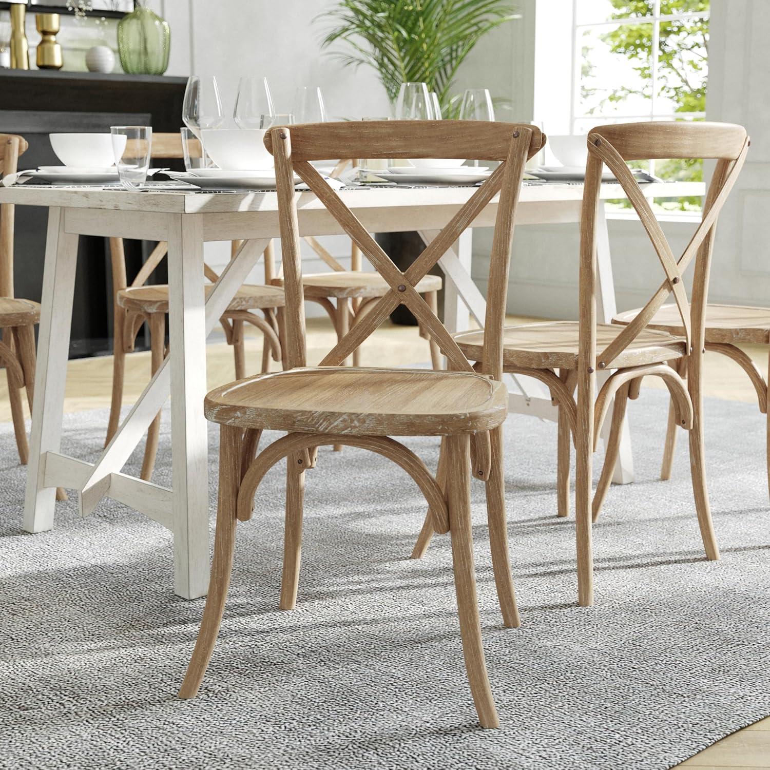 imageFlash Furniture 2Pack Advantage Commercial XBack Chairs with Solid Elm Wood One Piece Frame in Medium Natural with White GrainMedium Natural White Grain