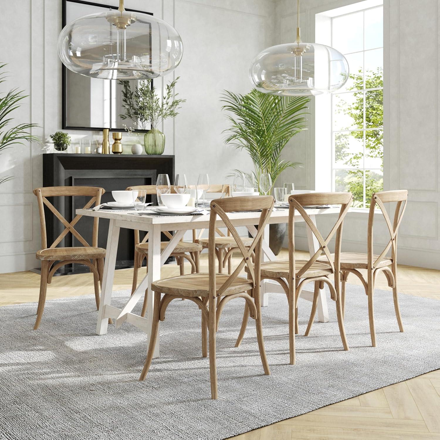 imageFlash Furniture 2Pack Advantage Commercial XBack Chairs with Solid Elm Wood One Piece Frame in Medium Natural with White GrainMedium Natural White Grain