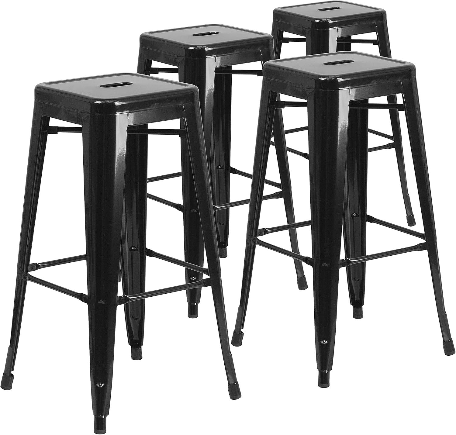 imageFlash Furniture 30quotH Commercial Modern Metal Backless Barstool IndoorOutdoor Industrial Square Stacking Bar Stool for Patio BarsRestaurants BlackBlack