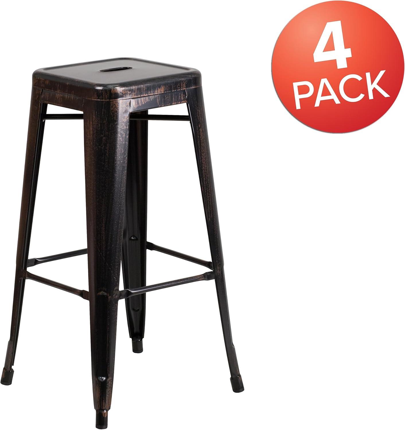 imageFlash Furniture 30quotH Commercial Modern Metal Backless Barstool IndoorOutdoor Industrial Square Stacking Bar Stool for Patio BarsRestaurants BlackBlackantique Gold