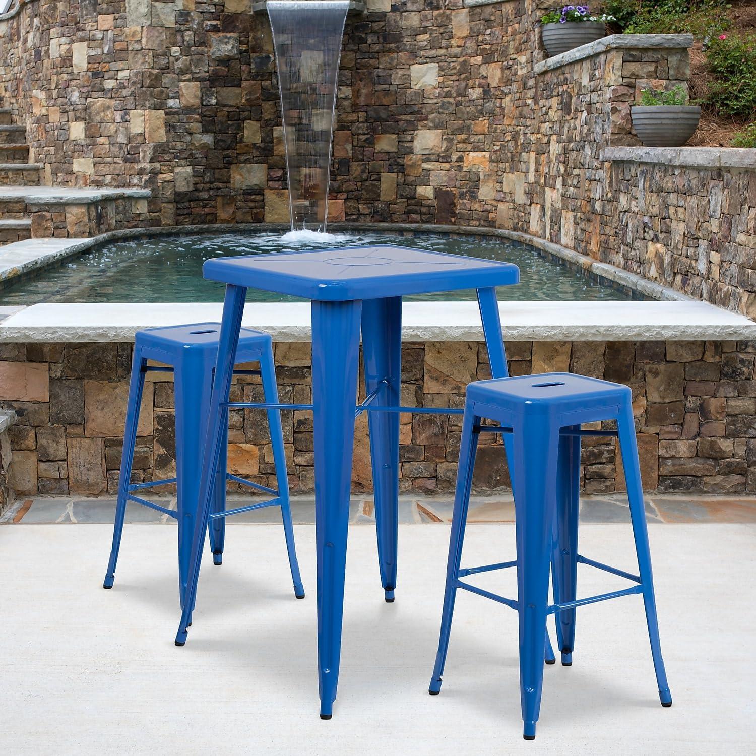 imageFlash Furniture 30quotH Commercial Modern Metal Backless Barstool IndoorOutdoor Industrial Square Stacking Bar Stool for Patio BarsRestaurants BlackBlue