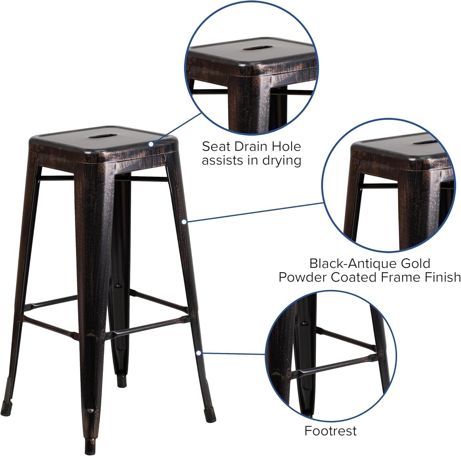 imageFlash Furniture 30quotH Commercial Modern Metal Backless Barstool IndoorOutdoor Industrial Square Stacking Bar Stool for Patio BarsRestaurants BlackBlackantique Gold