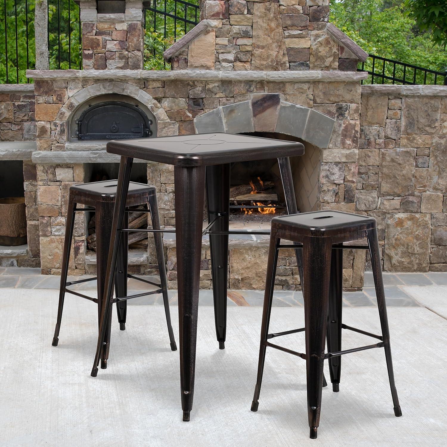 imageFlash Furniture 30quotH Commercial Modern Metal Backless Barstool IndoorOutdoor Industrial Square Stacking Bar Stool for Patio BarsRestaurants BlackBlackantique Gold