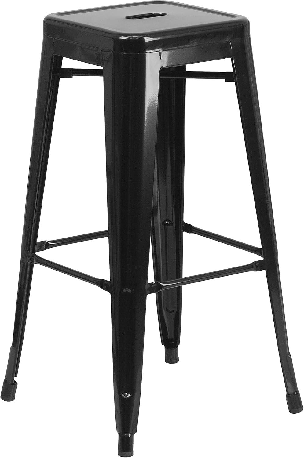 imageFlash Furniture 30quotH Commercial Modern Metal Backless Barstool IndoorOutdoor Industrial Square Stacking Bar Stool for Patio BarsRestaurants BlackBlack