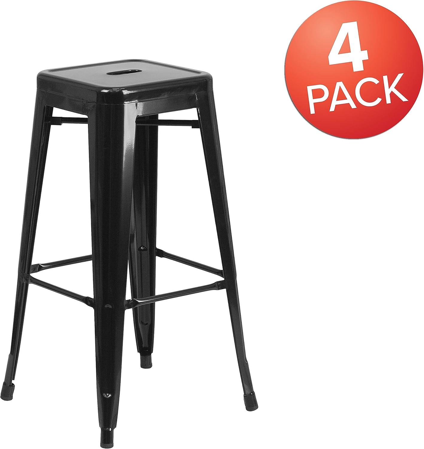 imageFlash Furniture 30quotH Commercial Modern Metal Backless Barstool IndoorOutdoor Industrial Square Stacking Bar Stool for Patio BarsRestaurants BlackBlack