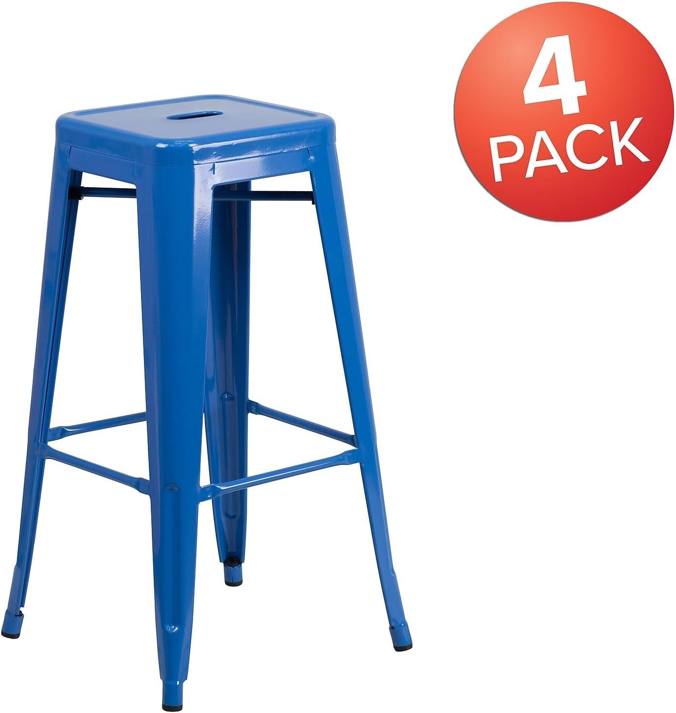 imageFlash Furniture 30quotH Commercial Modern Metal Backless Barstool IndoorOutdoor Industrial Square Stacking Bar Stool for Patio BarsRestaurants BlackBlue