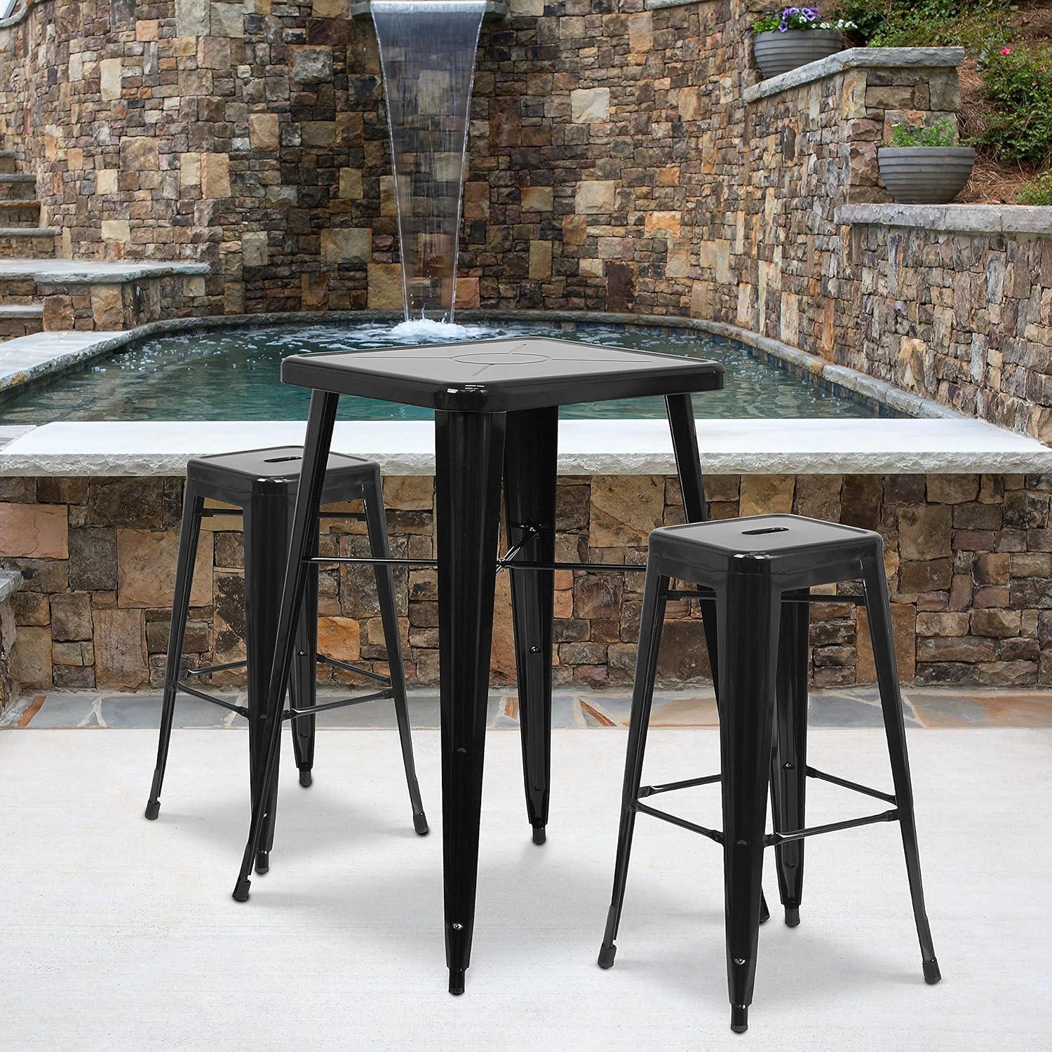 imageFlash Furniture 30quotH Commercial Modern Metal Backless Barstool IndoorOutdoor Industrial Square Stacking Bar Stool for Patio BarsRestaurants BlackBlack
