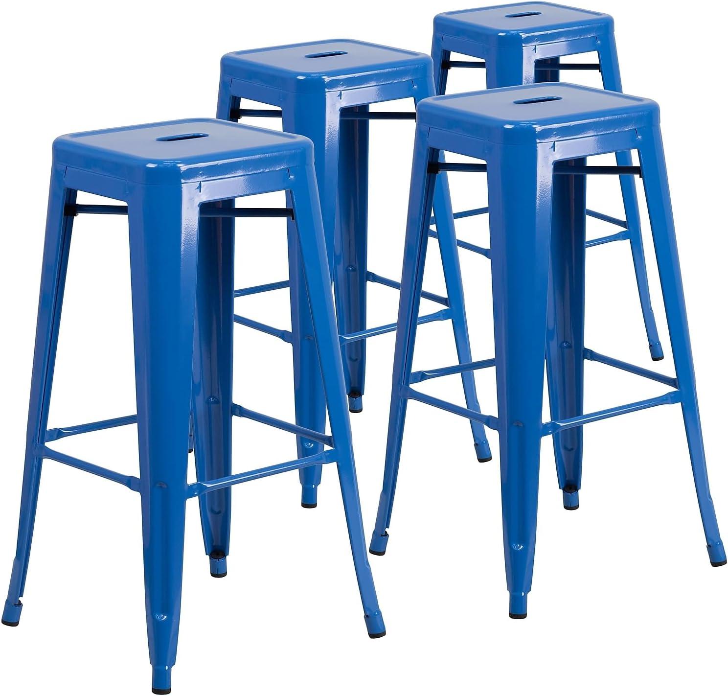 imageFlash Furniture 30quotH Commercial Modern Metal Backless Barstool IndoorOutdoor Industrial Square Stacking Bar Stool for Patio BarsRestaurants BlackBlue