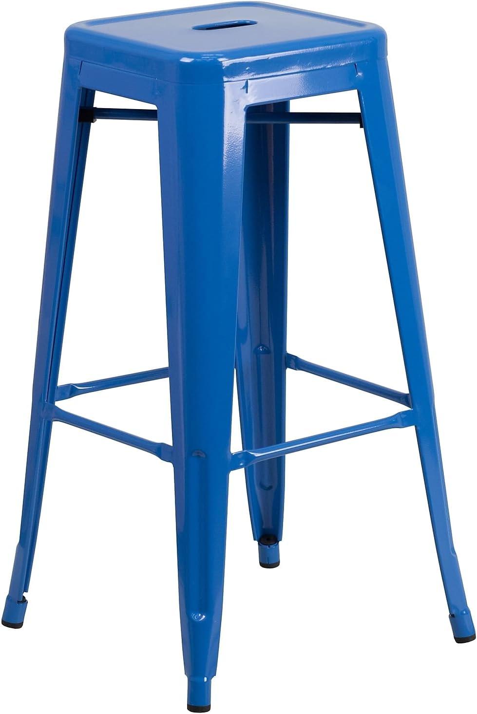 imageFlash Furniture 30quotH Commercial Modern Metal Backless Barstool IndoorOutdoor Industrial Square Stacking Bar Stool for Patio BarsRestaurants BlackBlue