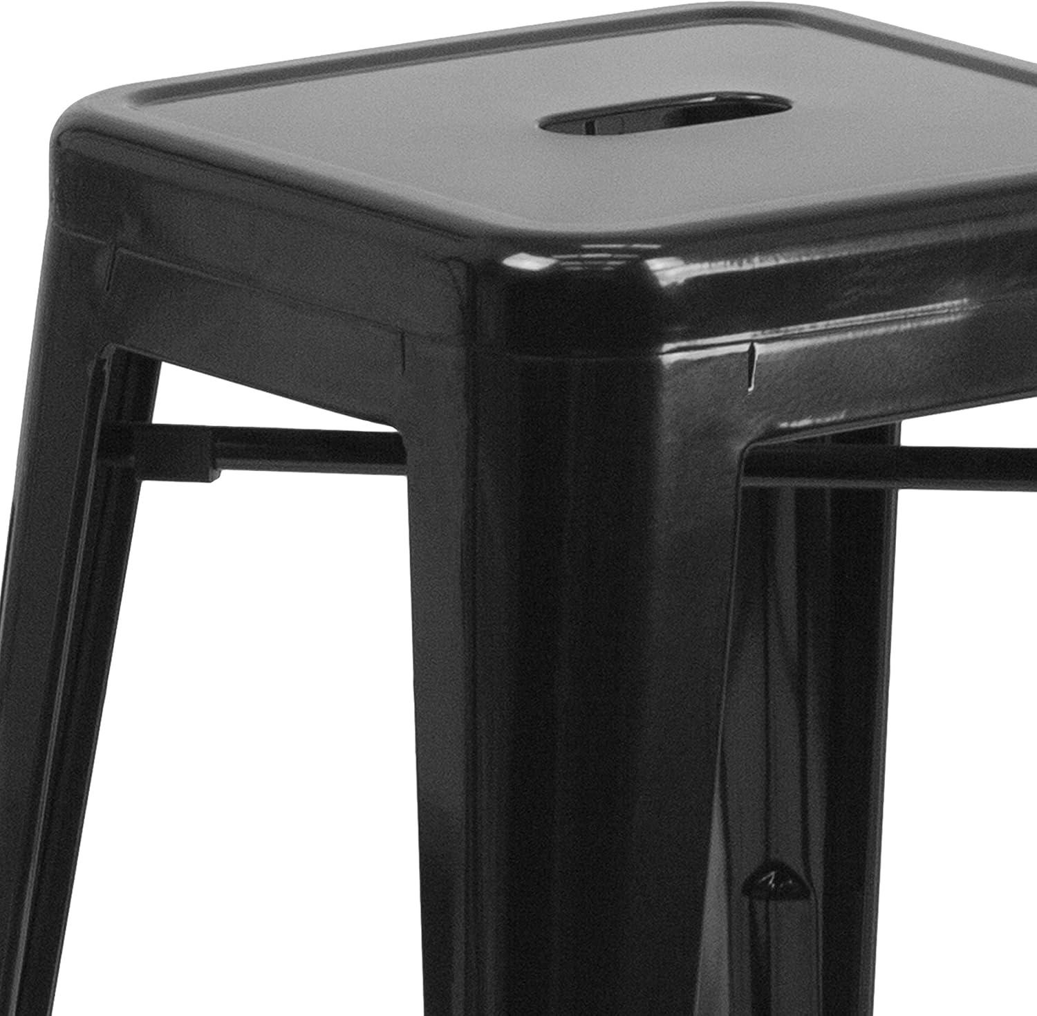 imageFlash Furniture 30quotH Commercial Modern Metal Backless Barstool IndoorOutdoor Industrial Square Stacking Bar Stool for Patio BarsRestaurants BlackBlack