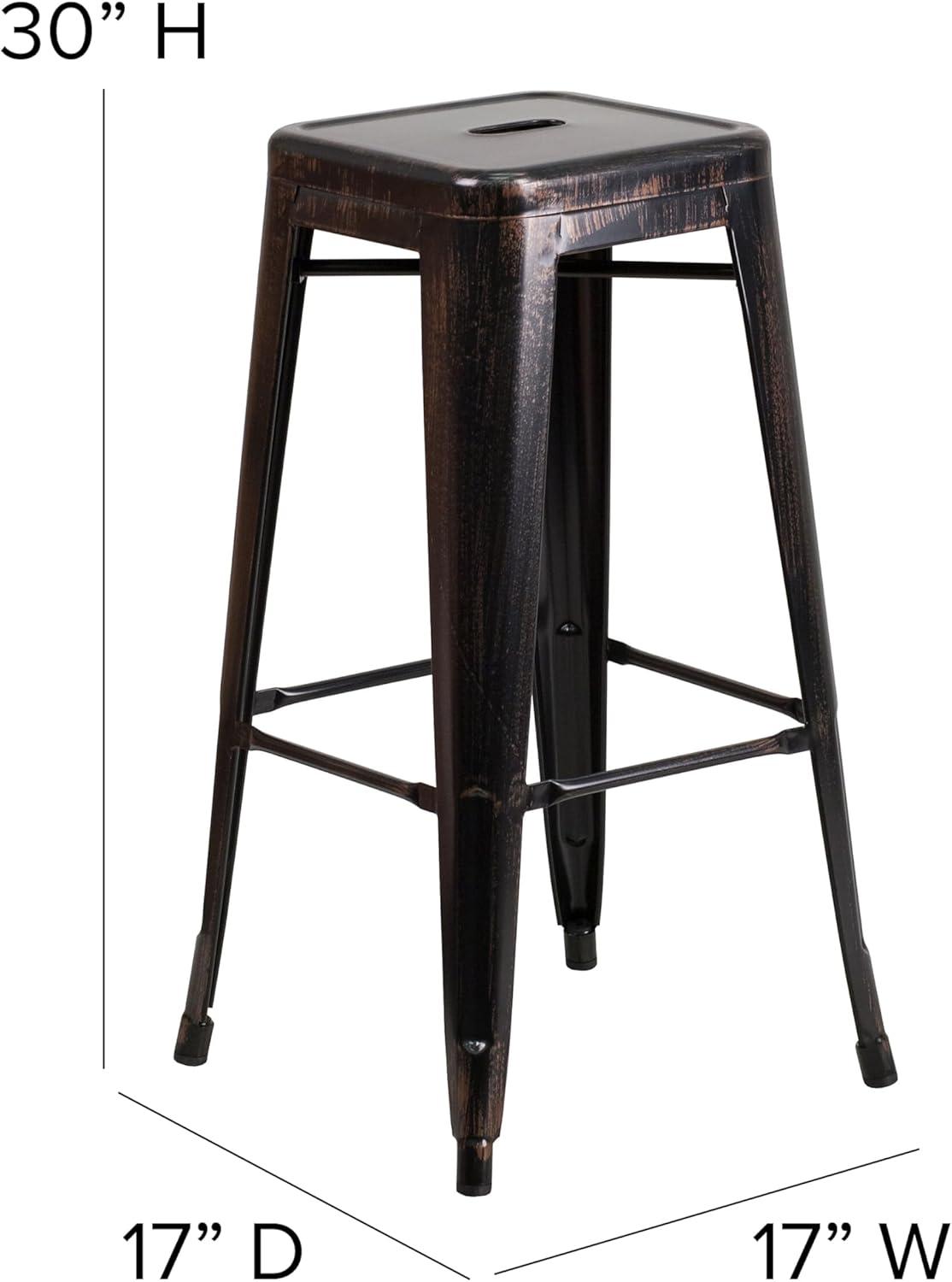 imageFlash Furniture 30quotH Commercial Modern Metal Backless Barstool IndoorOutdoor Industrial Square Stacking Bar Stool for Patio BarsRestaurants BlackBlackantique Gold