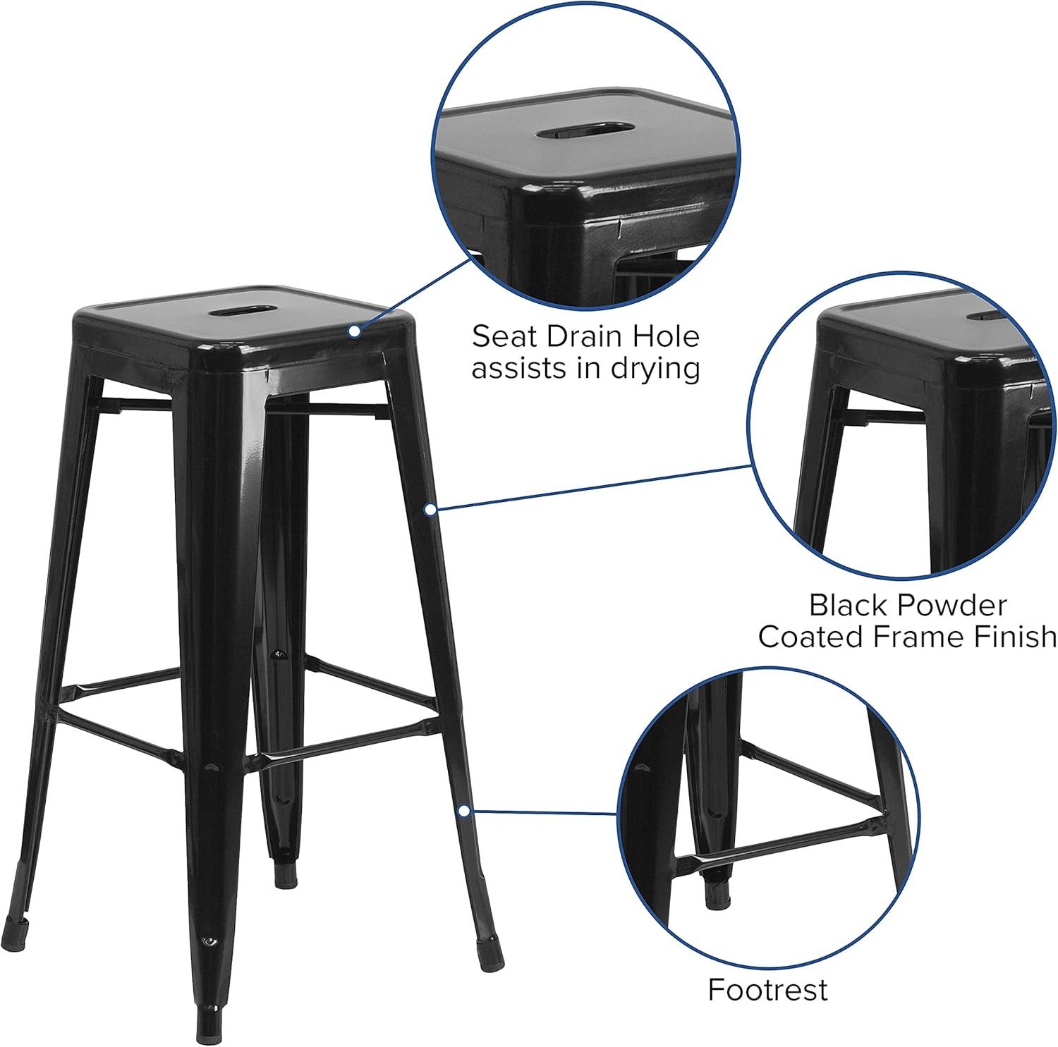 imageFlash Furniture 30quotH Commercial Modern Metal Backless Barstool IndoorOutdoor Industrial Square Stacking Bar Stool for Patio BarsRestaurants BlackBlack