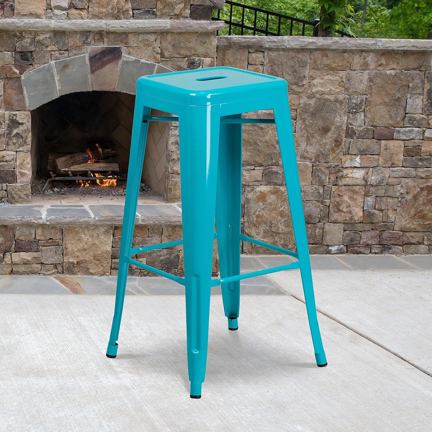 imageFlash Furniture 30quotH Commercial Modern Metal Backless Barstool IndoorOutdoor Industrial Square Stacking Bar Stool for Patio BarsRestaurants BlackCrystal Tealblue