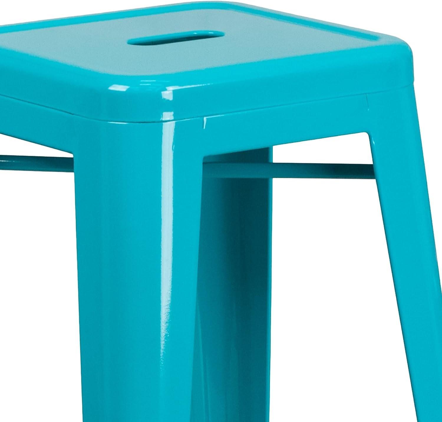 imageFlash Furniture 30quotH Commercial Modern Metal Backless Barstool IndoorOutdoor Industrial Square Stacking Bar Stool for Patio BarsRestaurants BlackCrystal Tealblue