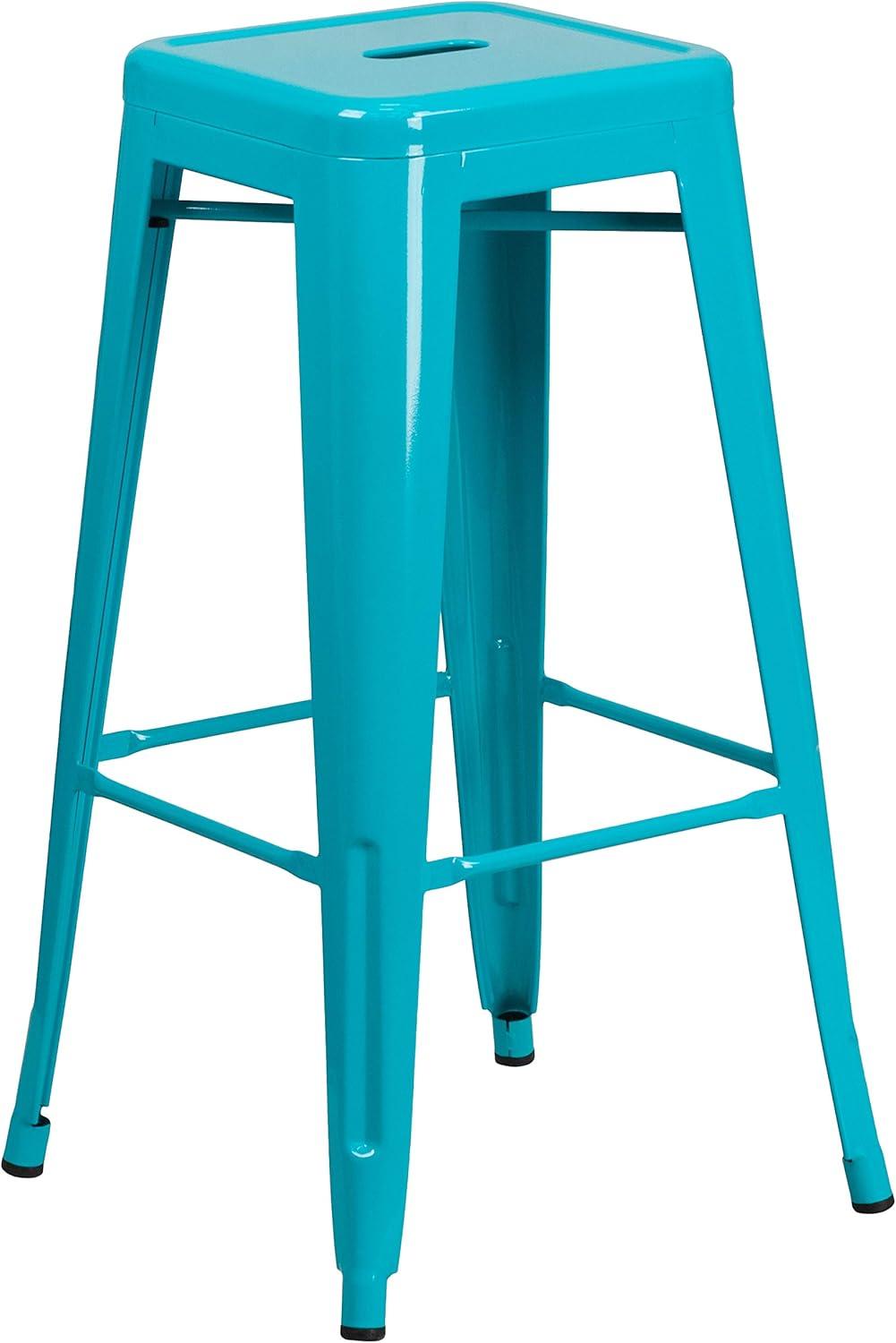 imageFlash Furniture 30quotH Commercial Modern Metal Backless Barstool IndoorOutdoor Industrial Square Stacking Bar Stool for Patio BarsRestaurants BlackCrystal Tealblue