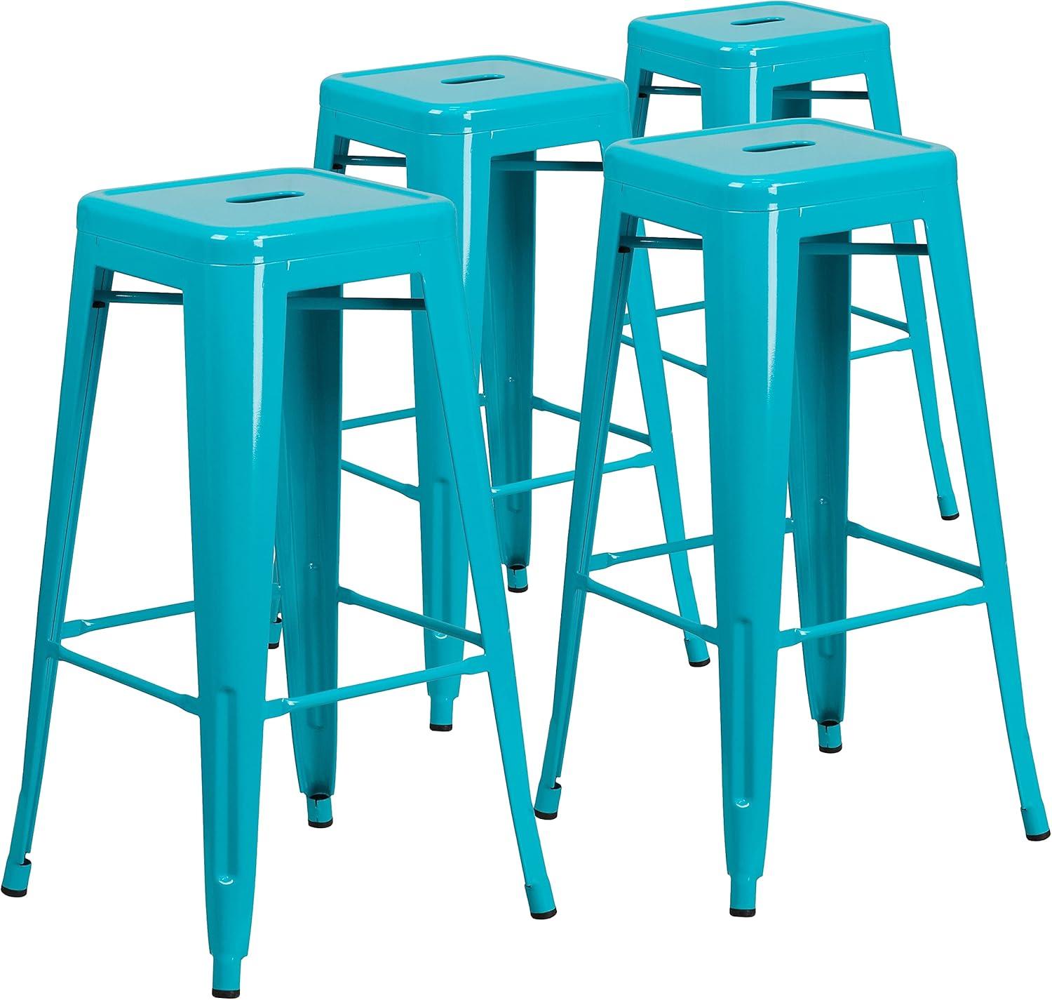 imageFlash Furniture 30quotH Commercial Modern Metal Backless Barstool IndoorOutdoor Industrial Square Stacking Bar Stool for Patio BarsRestaurants BlackCrystal Tealblue