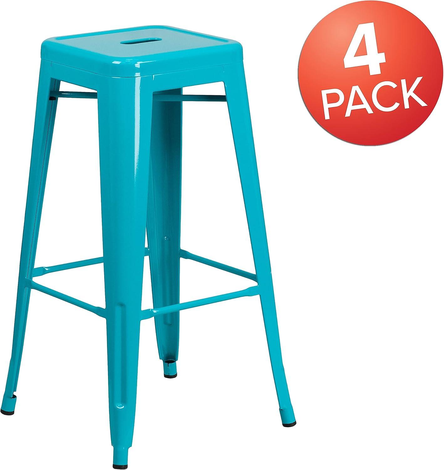 imageFlash Furniture 30quotH Commercial Modern Metal Backless Barstool IndoorOutdoor Industrial Square Stacking Bar Stool for Patio BarsRestaurants BlackCrystal Tealblue