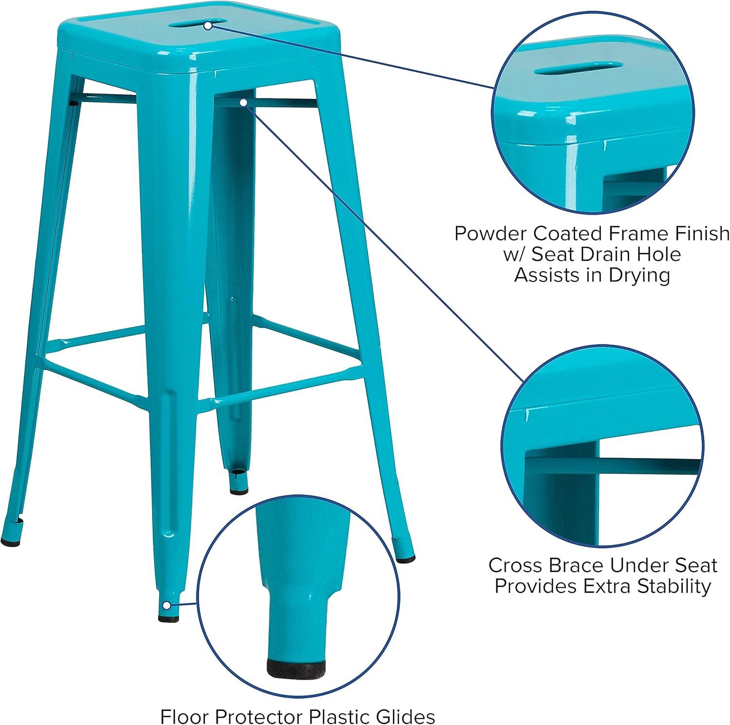 imageFlash Furniture 30quotH Commercial Modern Metal Backless Barstool IndoorOutdoor Industrial Square Stacking Bar Stool for Patio BarsRestaurants BlackCrystal Tealblue