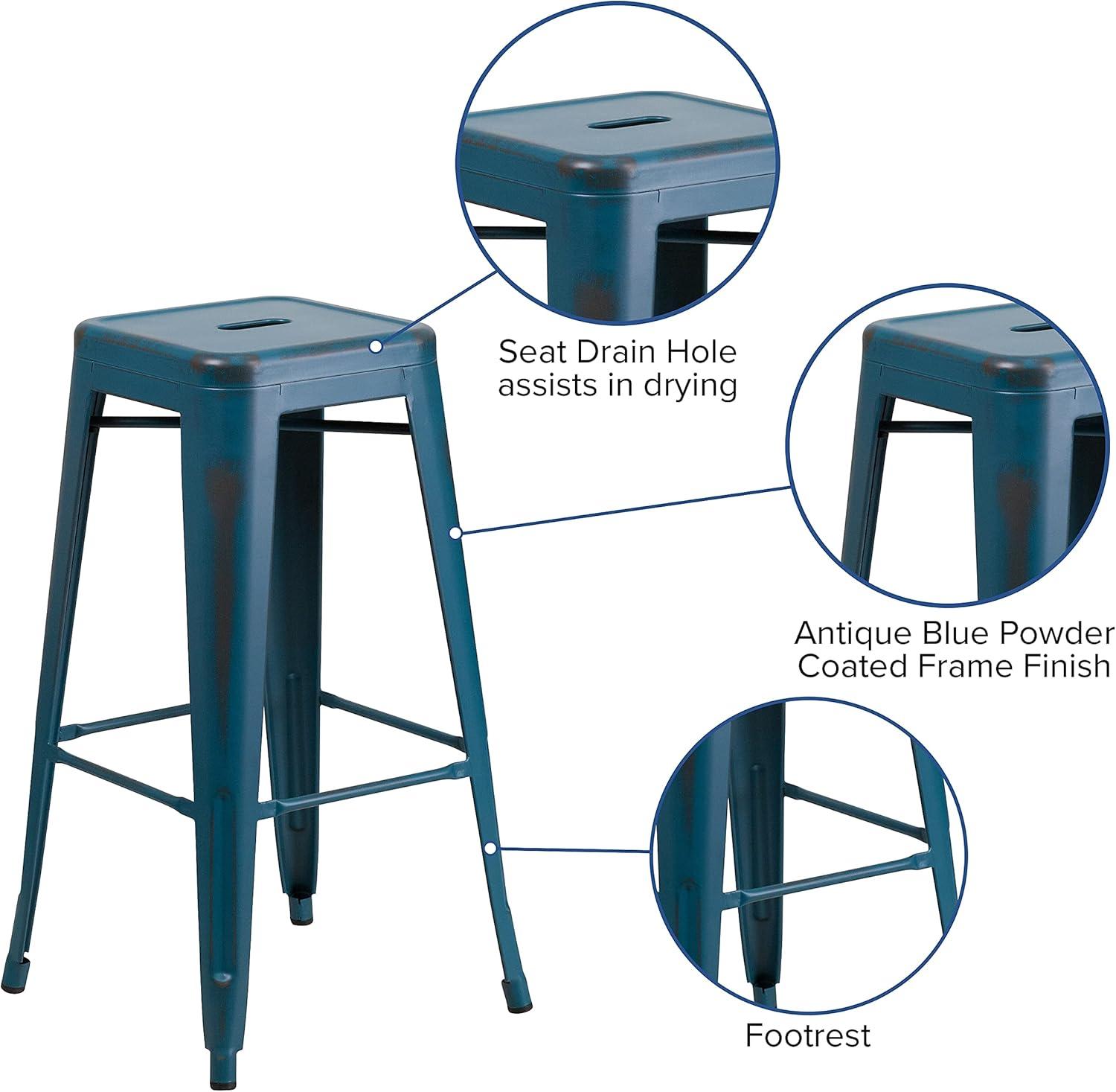 imageFlash Furniture 30quotH Commercial Modern Metal Backless Barstool IndoorOutdoor Industrial Square Stacking Bar Stool for Patio BarsRestaurants BlackDistressed Antique Blue