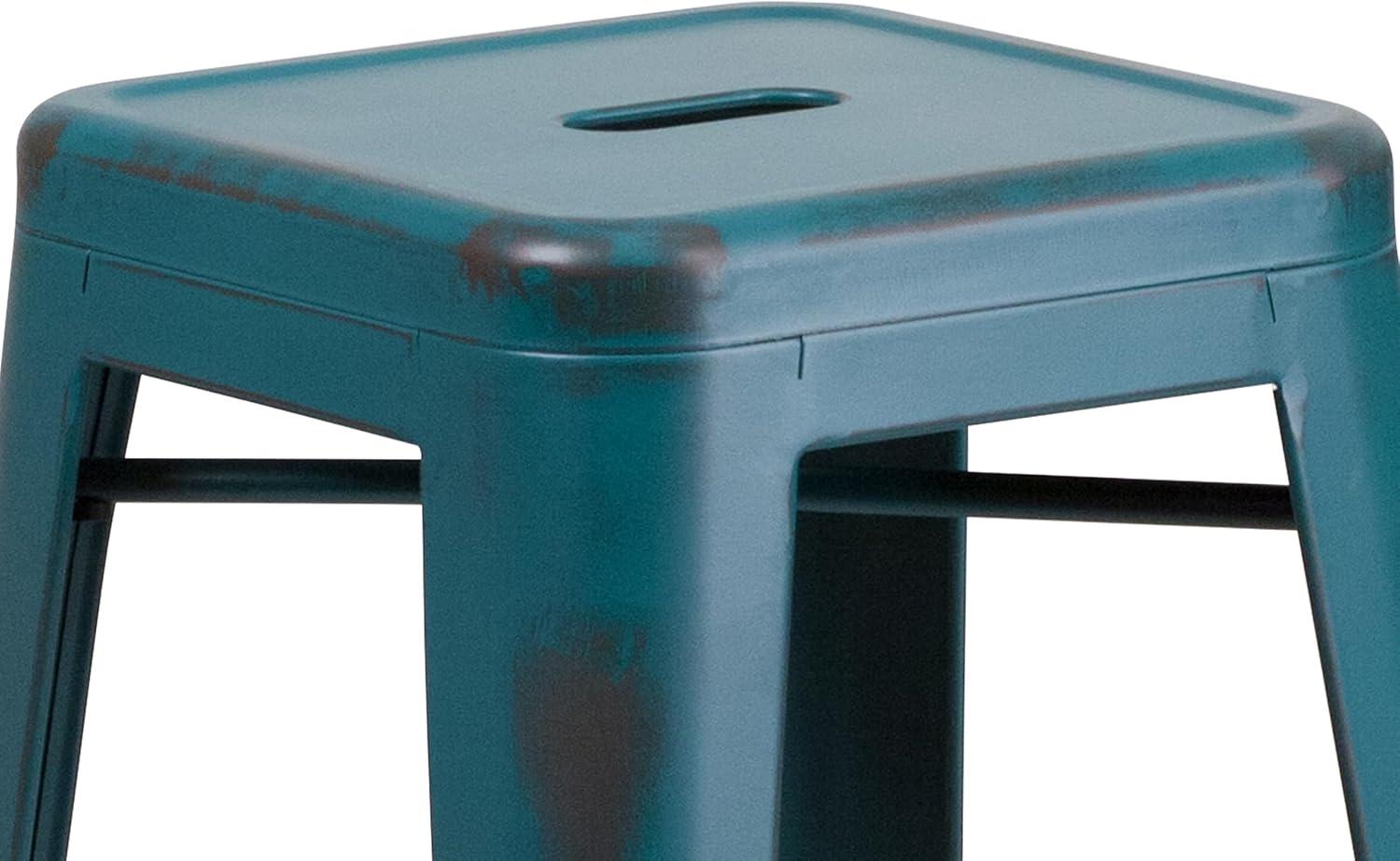 imageFlash Furniture 30quotH Commercial Modern Metal Backless Barstool IndoorOutdoor Industrial Square Stacking Bar Stool for Patio BarsRestaurants BlackDistressed Kelly Blueteal
