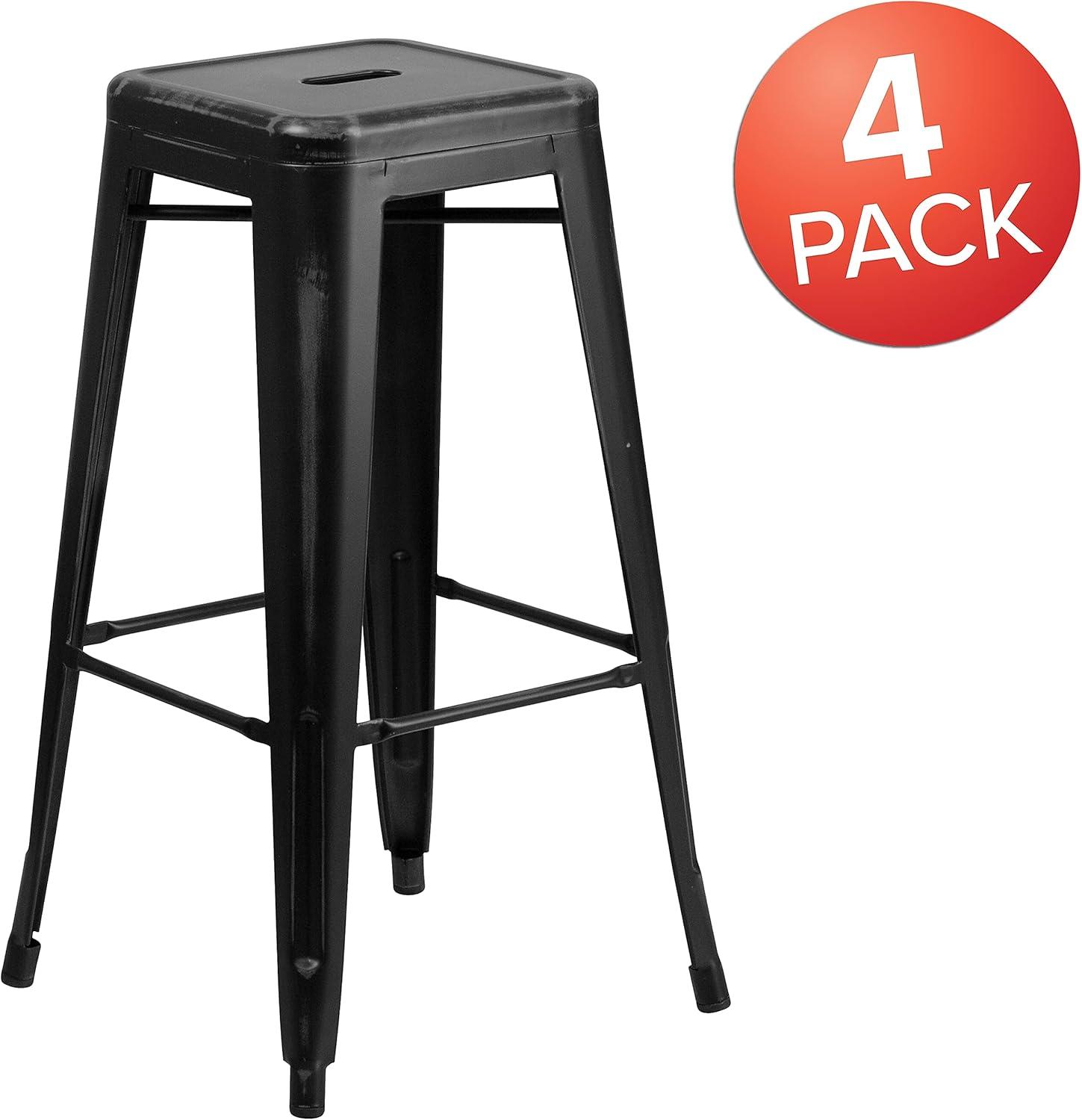 imageFlash Furniture 30quotH Commercial Modern Metal Backless Barstool IndoorOutdoor Industrial Square Stacking Bar Stool for Patio BarsRestaurants BlackDistressed Black
