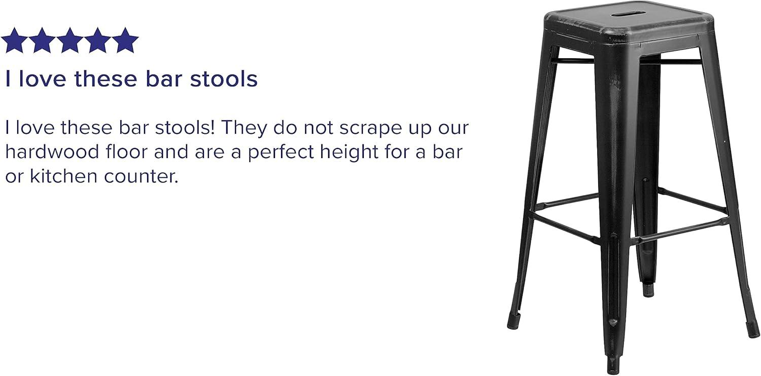imageFlash Furniture 30quotH Commercial Modern Metal Backless Barstool IndoorOutdoor Industrial Square Stacking Bar Stool for Patio BarsRestaurants BlackDistressed Black