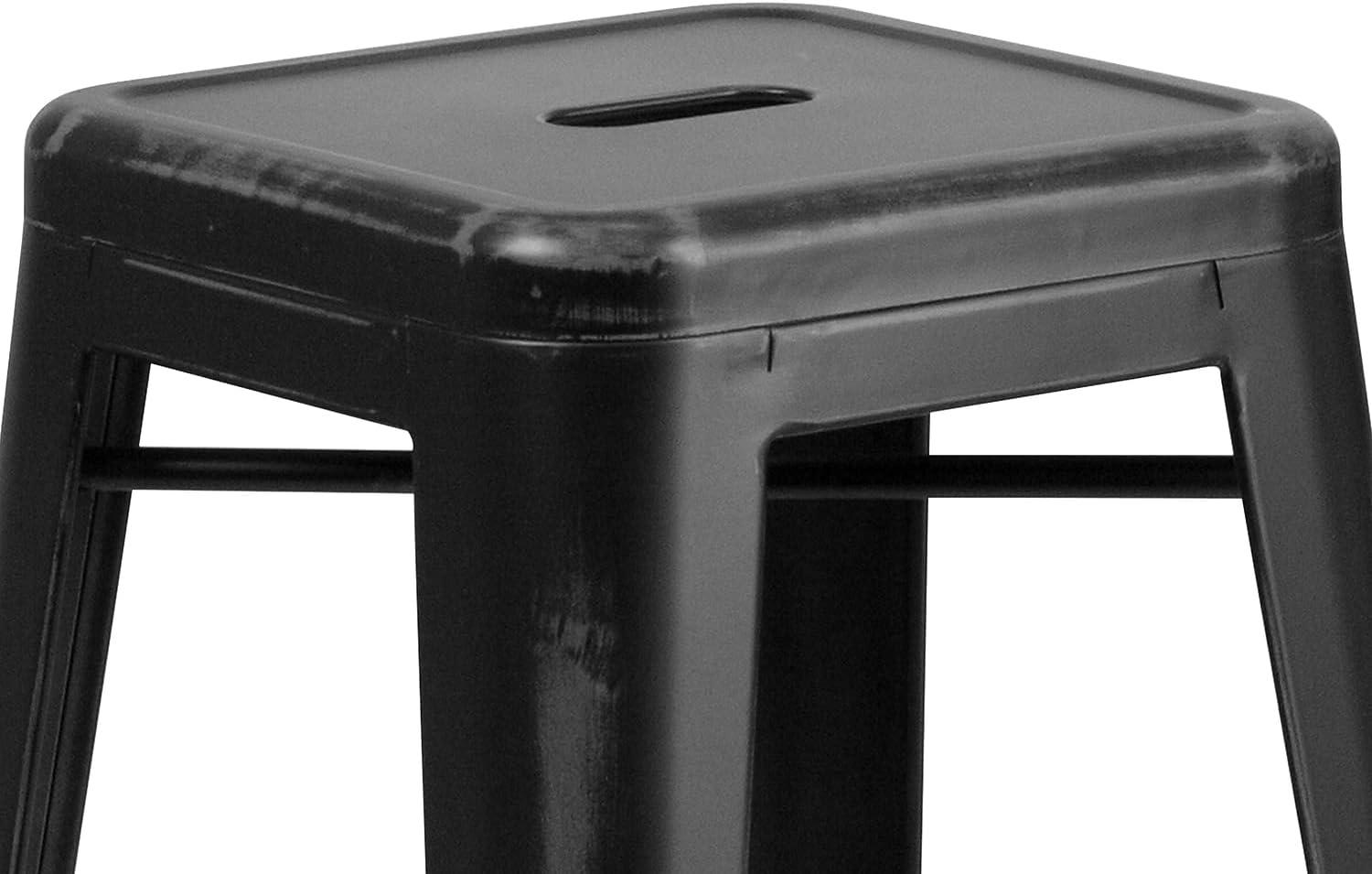imageFlash Furniture 30quotH Commercial Modern Metal Backless Barstool IndoorOutdoor Industrial Square Stacking Bar Stool for Patio BarsRestaurants BlackDistressed Black