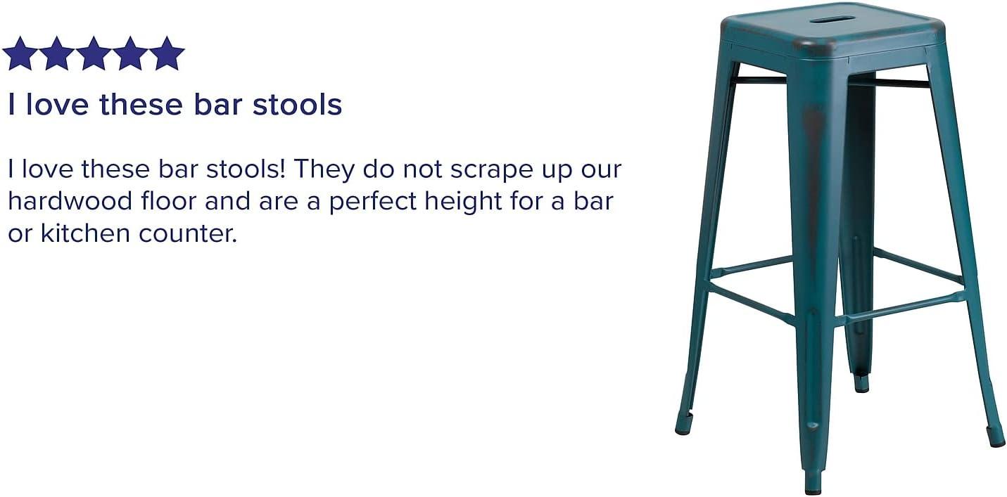 imageFlash Furniture 30quotH Commercial Modern Metal Backless Barstool IndoorOutdoor Industrial Square Stacking Bar Stool for Patio BarsRestaurants BlackDistressed Kelly Blueteal