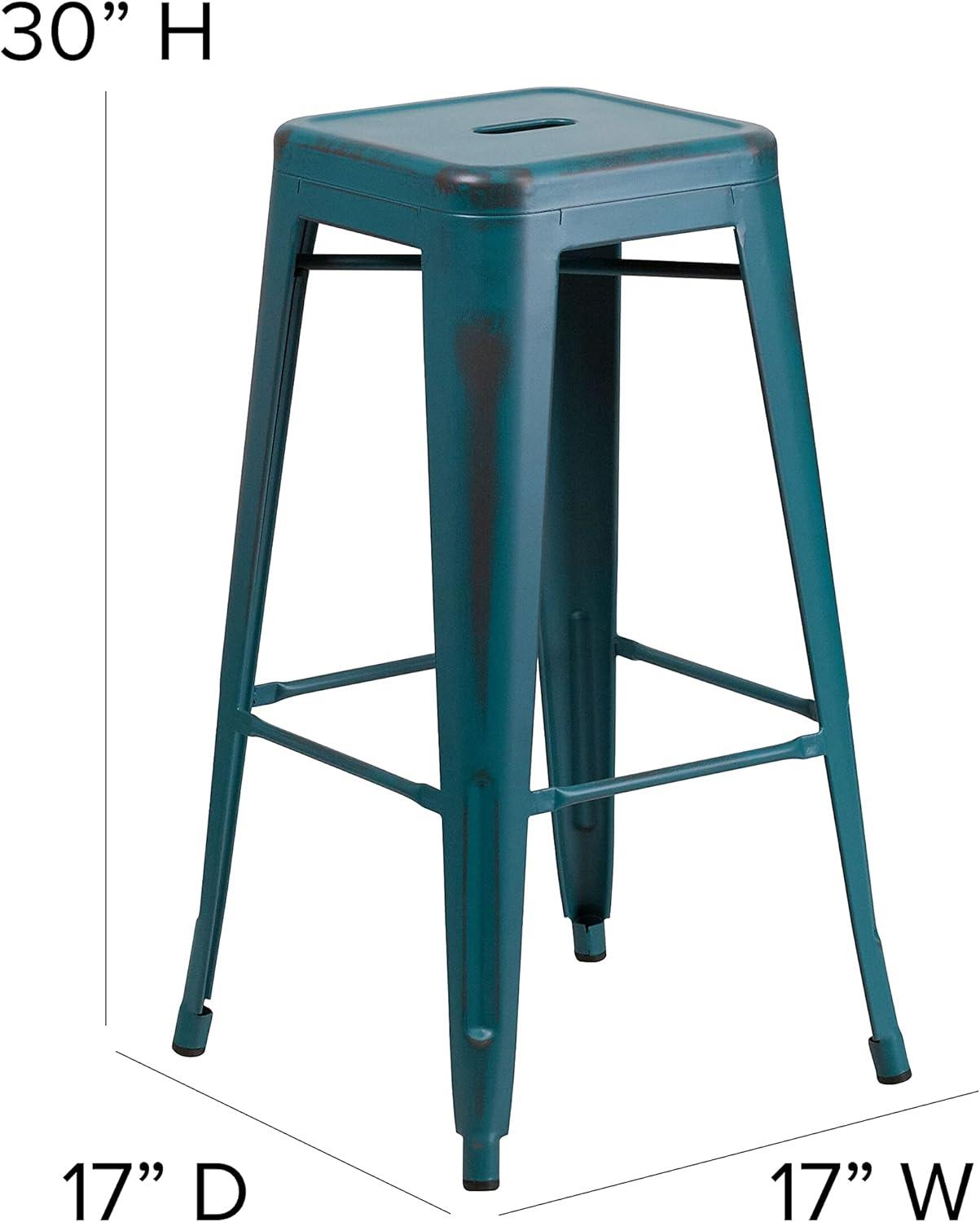 imageFlash Furniture 30quotH Commercial Modern Metal Backless Barstool IndoorOutdoor Industrial Square Stacking Bar Stool for Patio BarsRestaurants BlackDistressed Kelly Blueteal