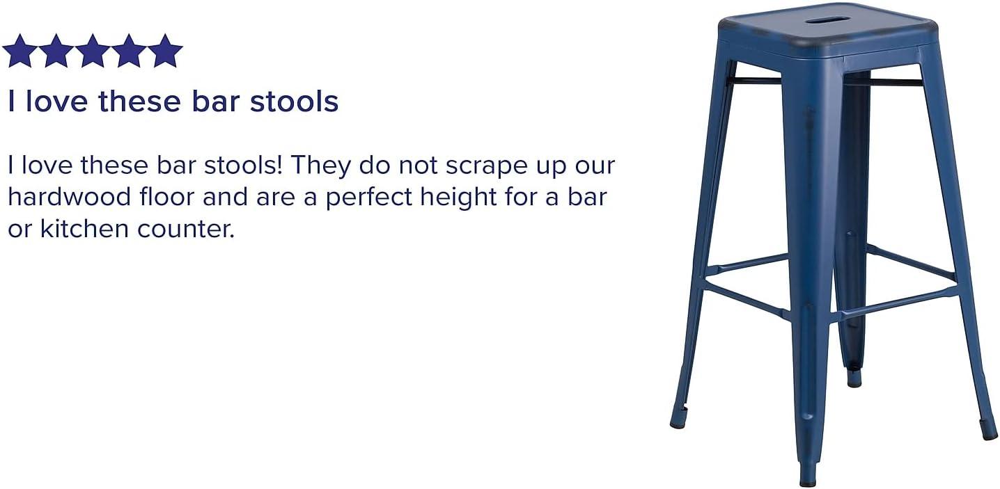 imageFlash Furniture 30quotH Commercial Modern Metal Backless Barstool IndoorOutdoor Industrial Square Stacking Bar Stool for Patio BarsRestaurants BlackDistressed Antique Blue