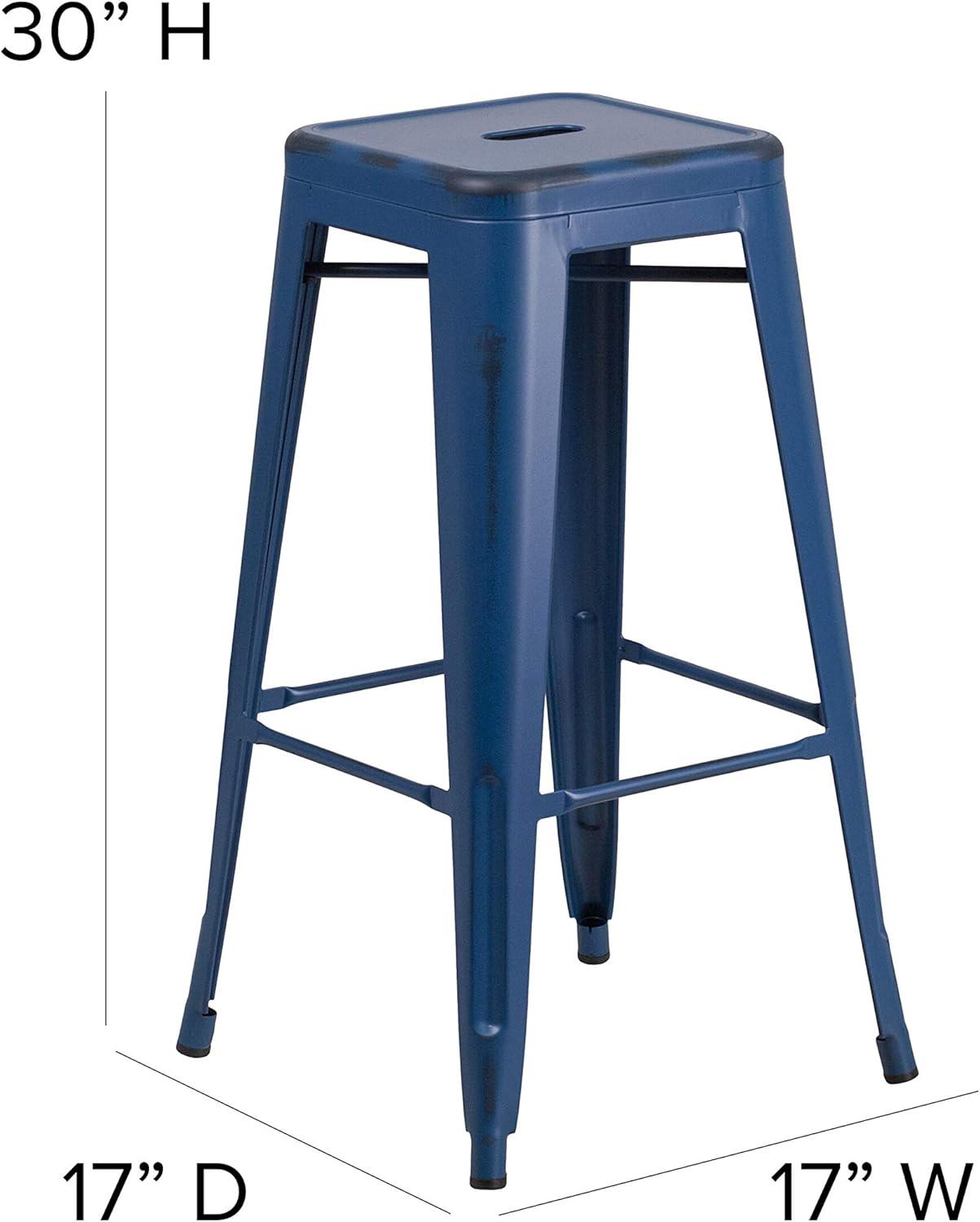 imageFlash Furniture 30quotH Commercial Modern Metal Backless Barstool IndoorOutdoor Industrial Square Stacking Bar Stool for Patio BarsRestaurants BlackDistressed Antique Blue
