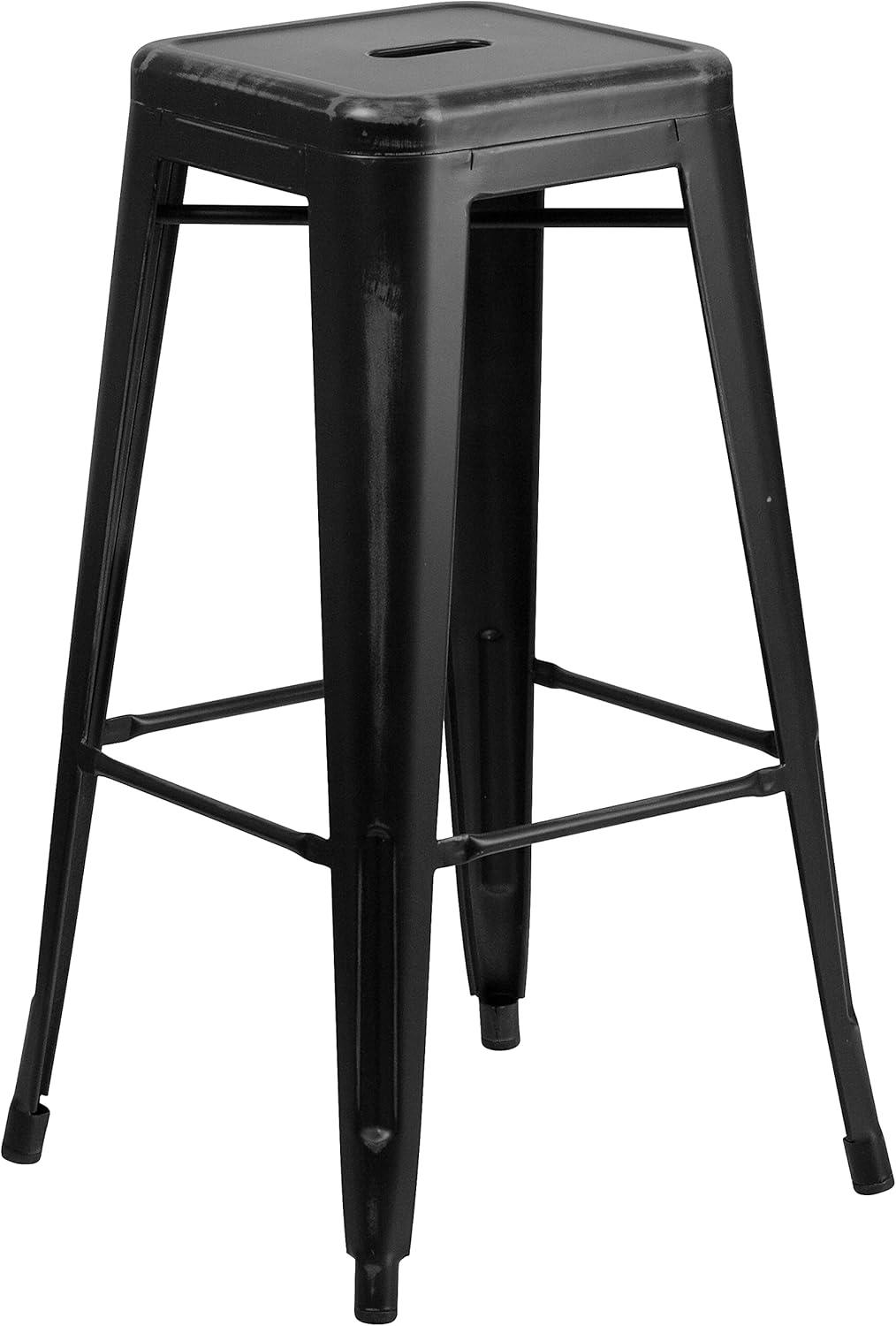 imageFlash Furniture 30quotH Commercial Modern Metal Backless Barstool IndoorOutdoor Industrial Square Stacking Bar Stool for Patio BarsRestaurants BlackDistressed Black