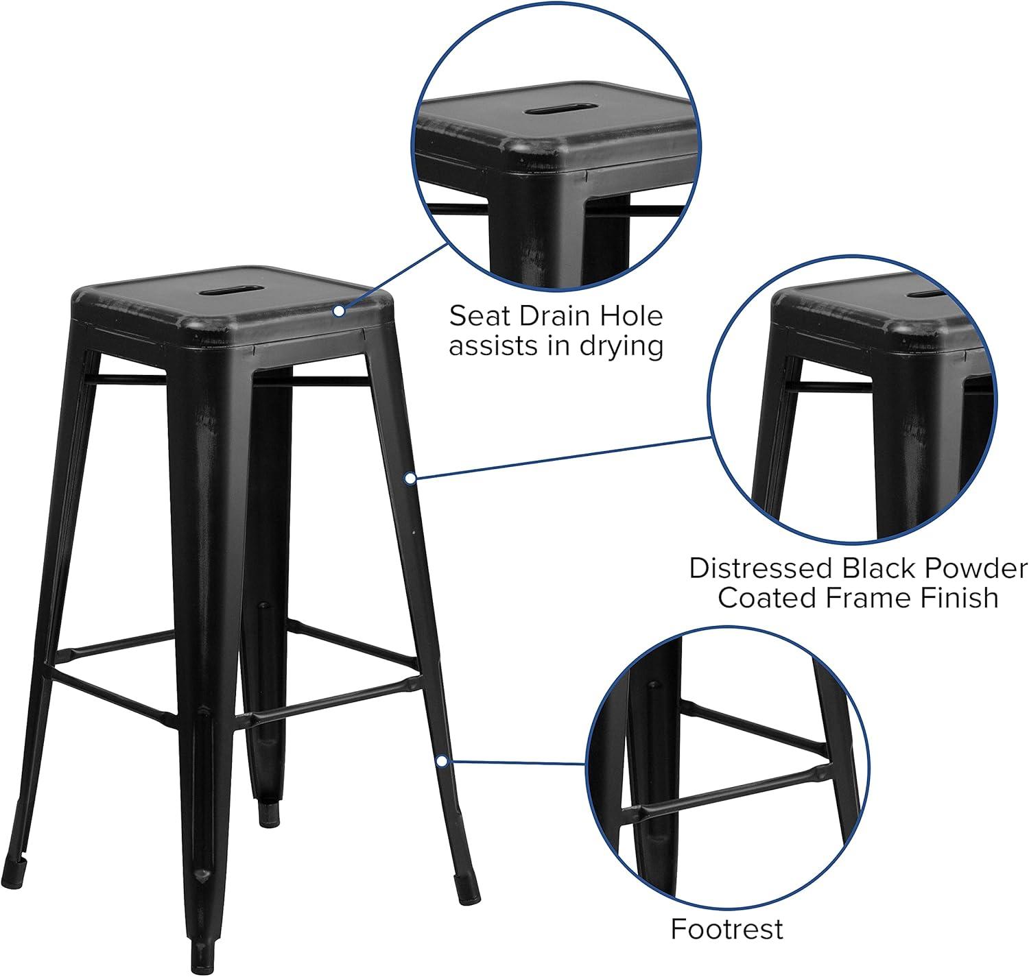 imageFlash Furniture 30quotH Commercial Modern Metal Backless Barstool IndoorOutdoor Industrial Square Stacking Bar Stool for Patio BarsRestaurants BlackDistressed Black