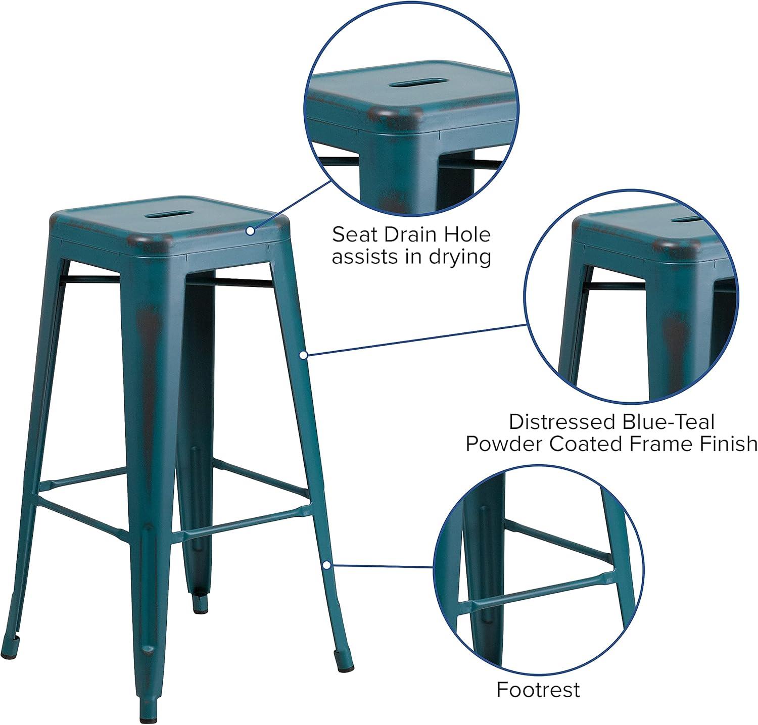 imageFlash Furniture 30quotH Commercial Modern Metal Backless Barstool IndoorOutdoor Industrial Square Stacking Bar Stool for Patio BarsRestaurants BlackDistressed Kelly Blueteal