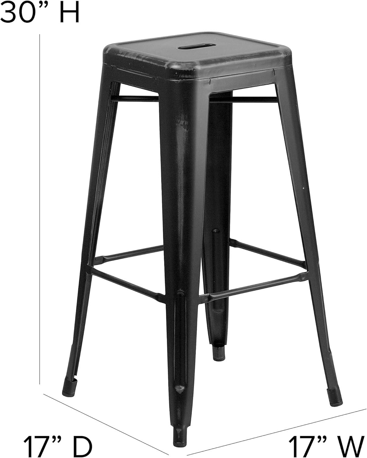 imageFlash Furniture 30quotH Commercial Modern Metal Backless Barstool IndoorOutdoor Industrial Square Stacking Bar Stool for Patio BarsRestaurants BlackDistressed Black